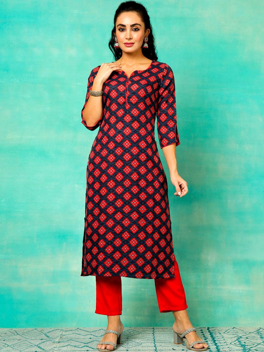 anouk geometric printed straight kurta with trousers