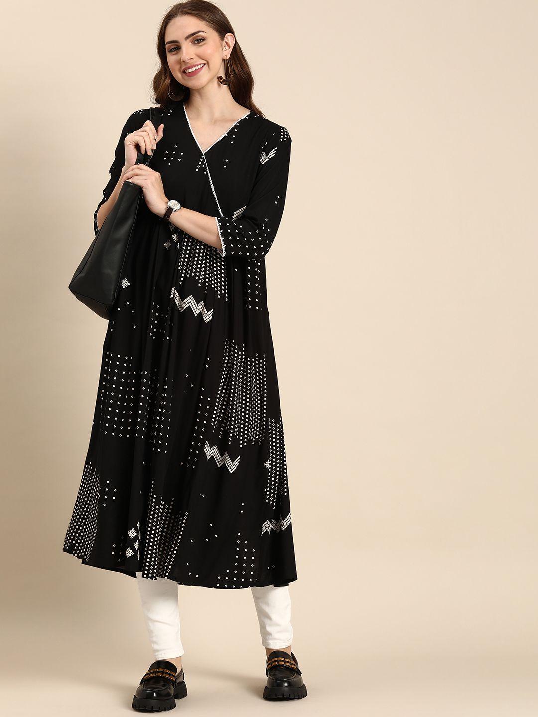 anouk geometric printed v-neck angrakha kurta