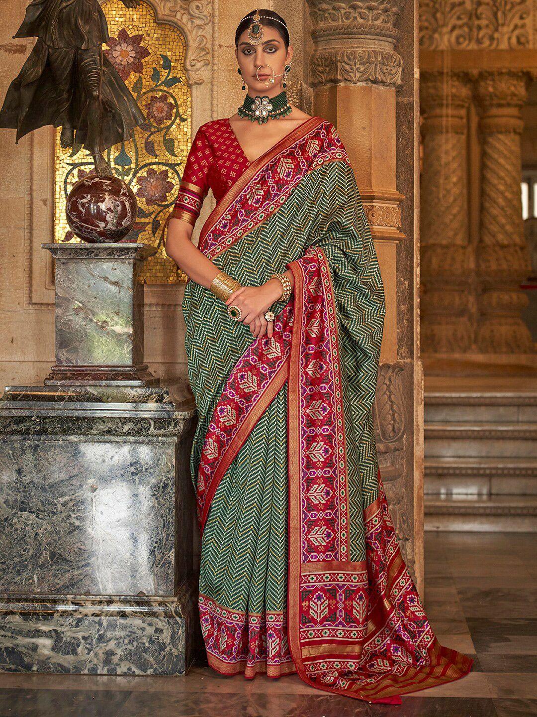 anouk geometric printed zari ikat saree