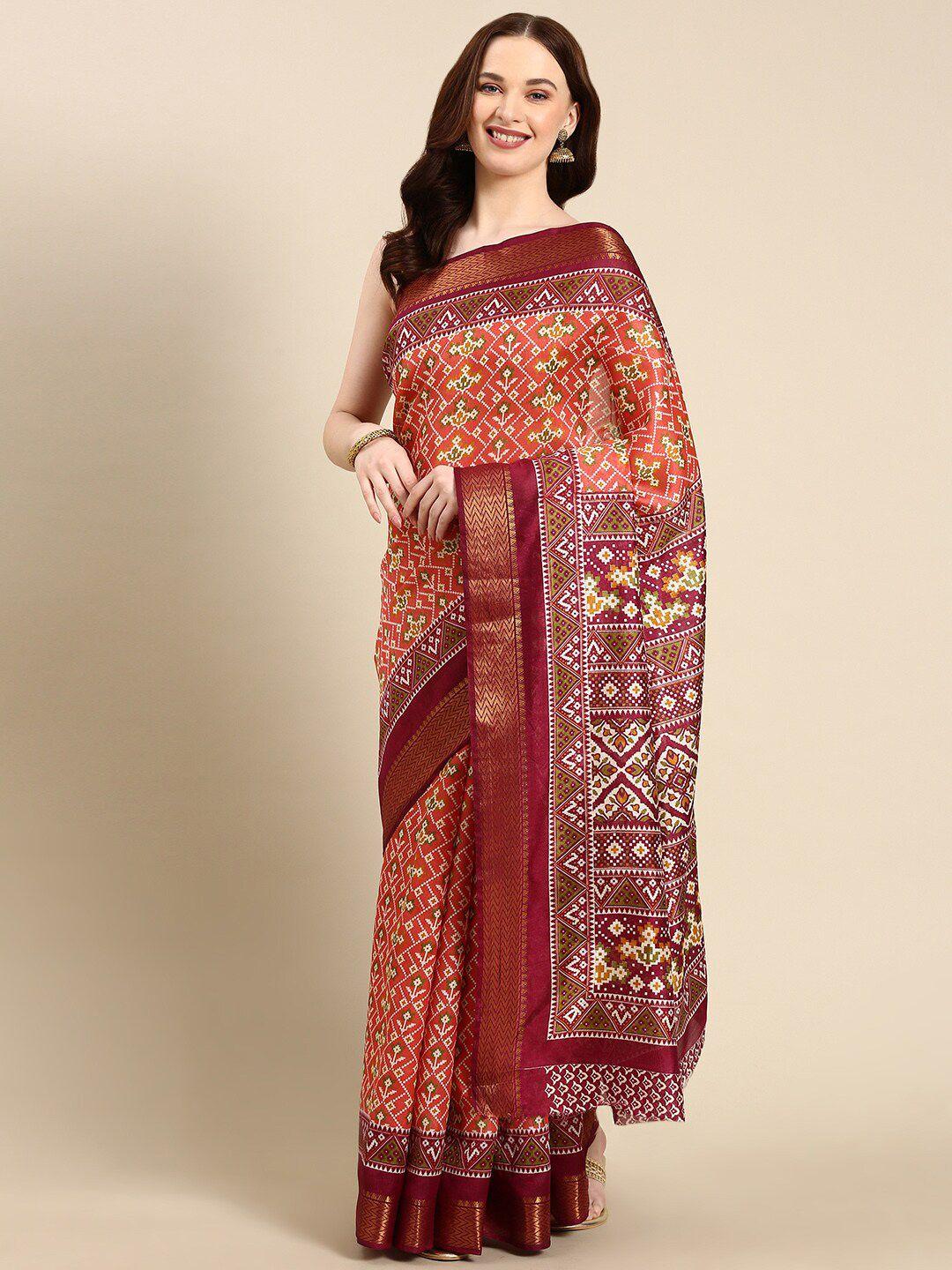 anouk geometric printed zari patola saree