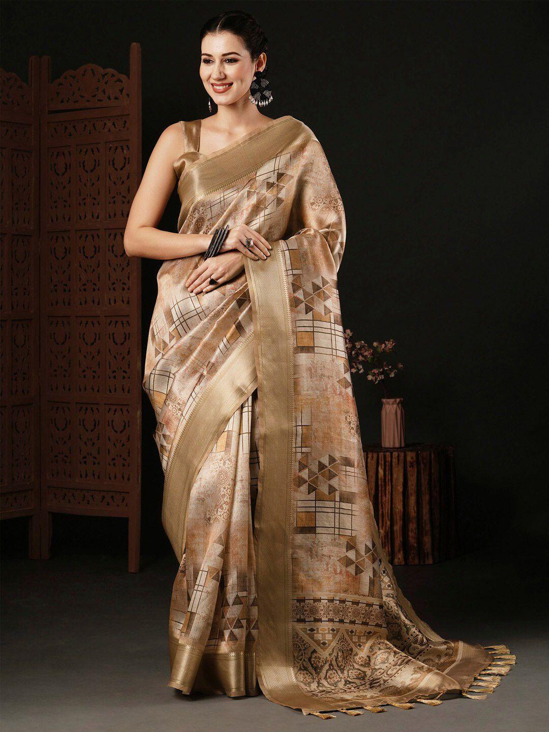 anouk geometric printed zari sungudi saree