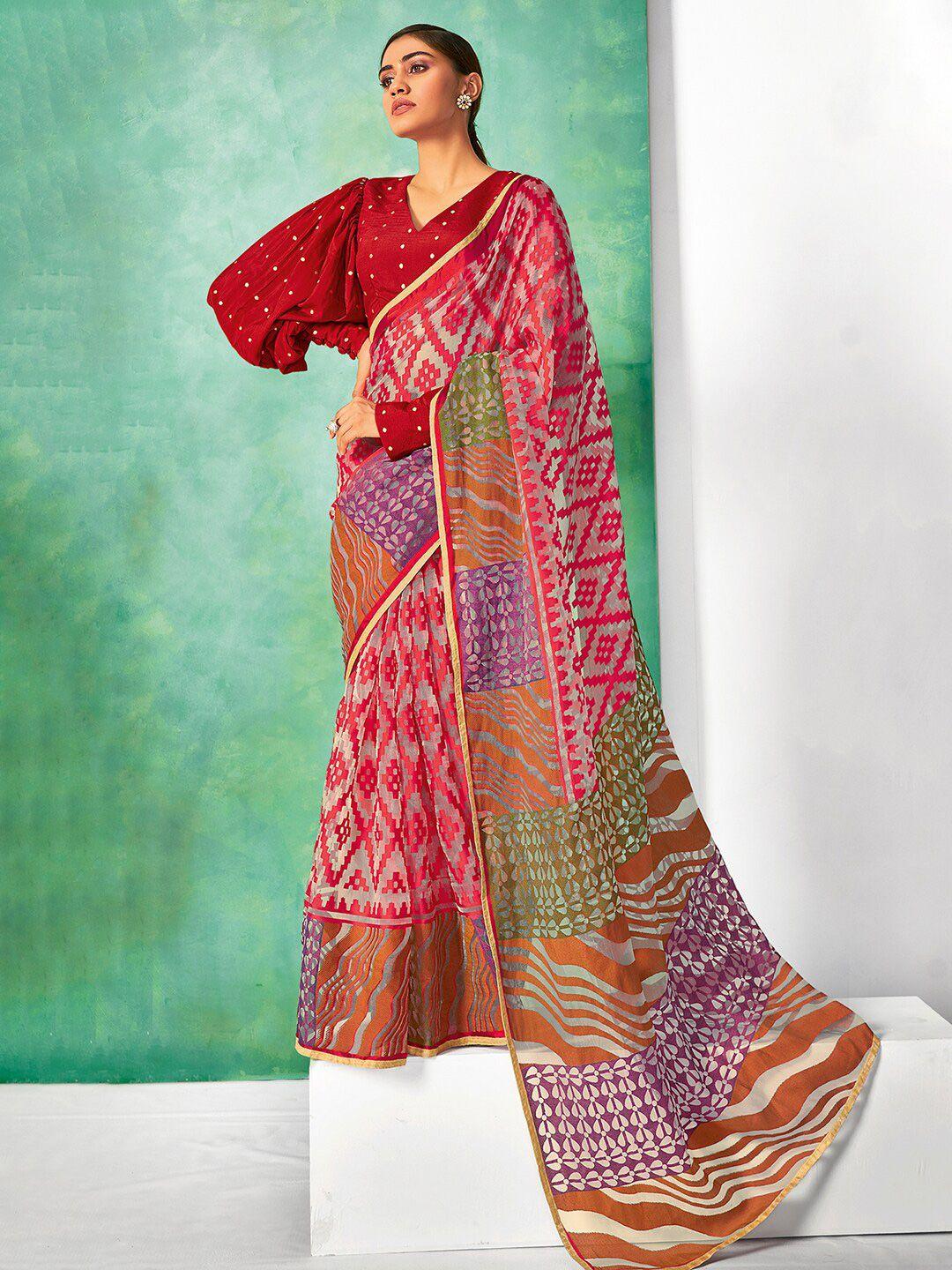 anouk geometric woven design brasso saree with matching blouse