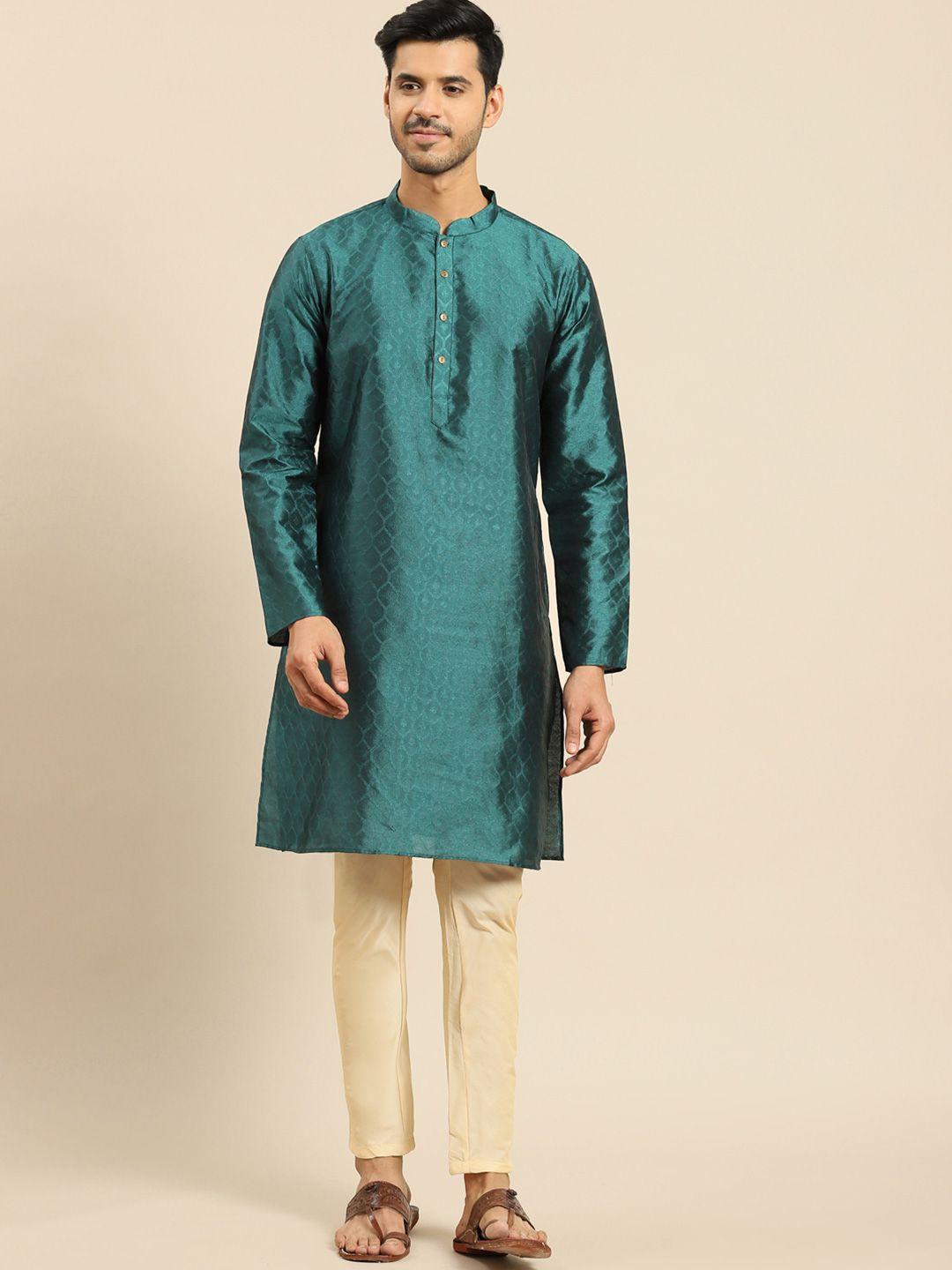 anouk geometric woven design mandarin collar jacquard straight kurta