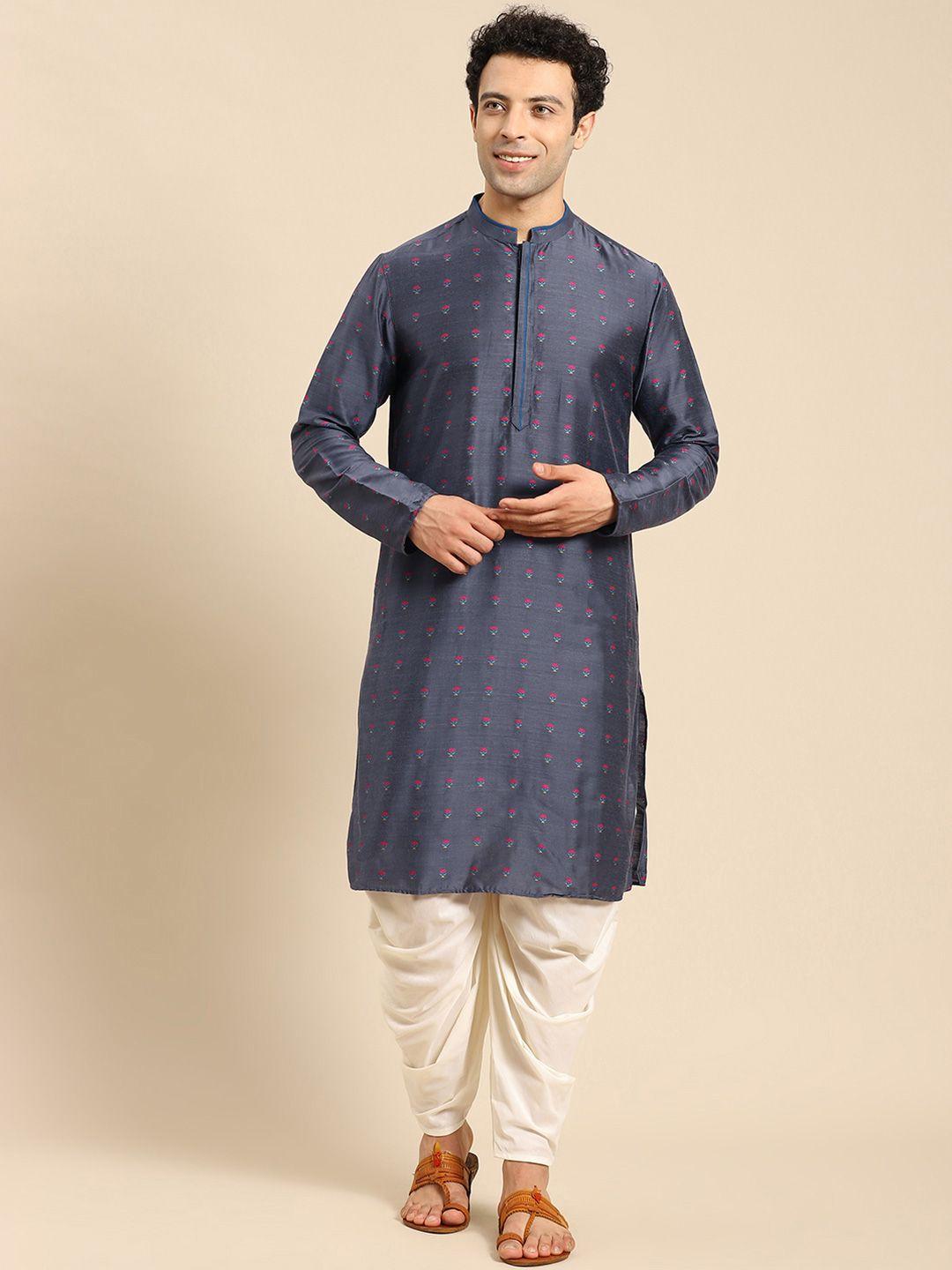 anouk geometric woven design mandarin collar straight kurta