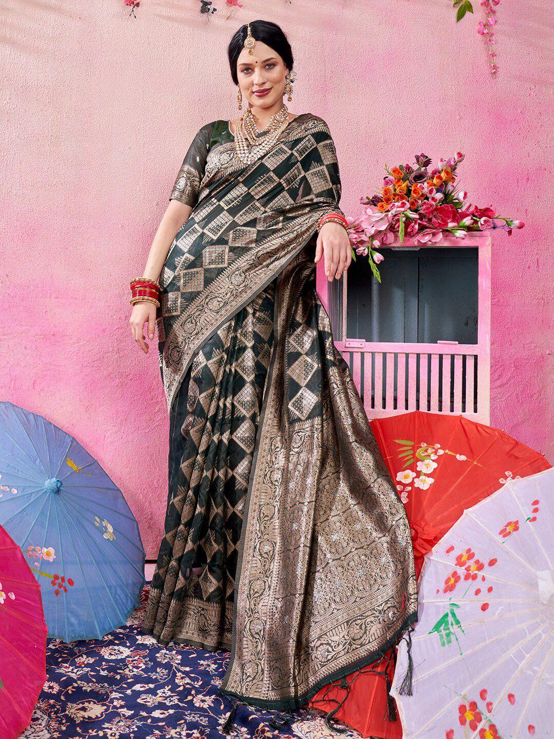 anouk geometric woven design zari detail chanderi saree