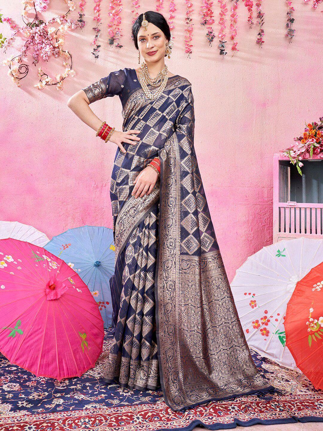 anouk geometric woven design zari detail chanderi saree