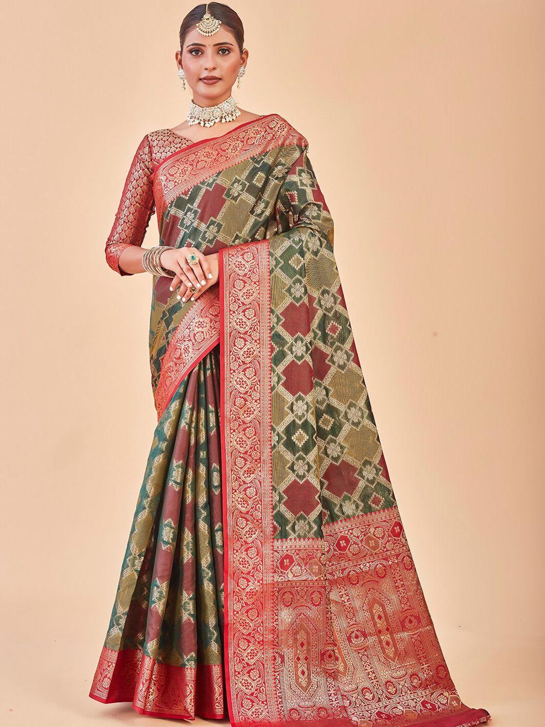 anouk geometric woven design zari saree