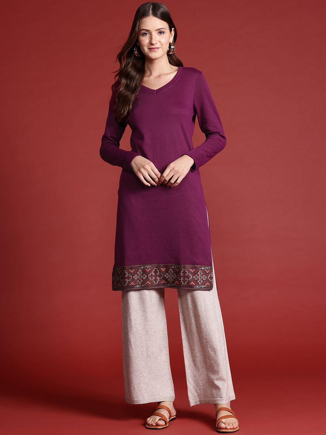 anouk geometric woven designed knitted winter kurta