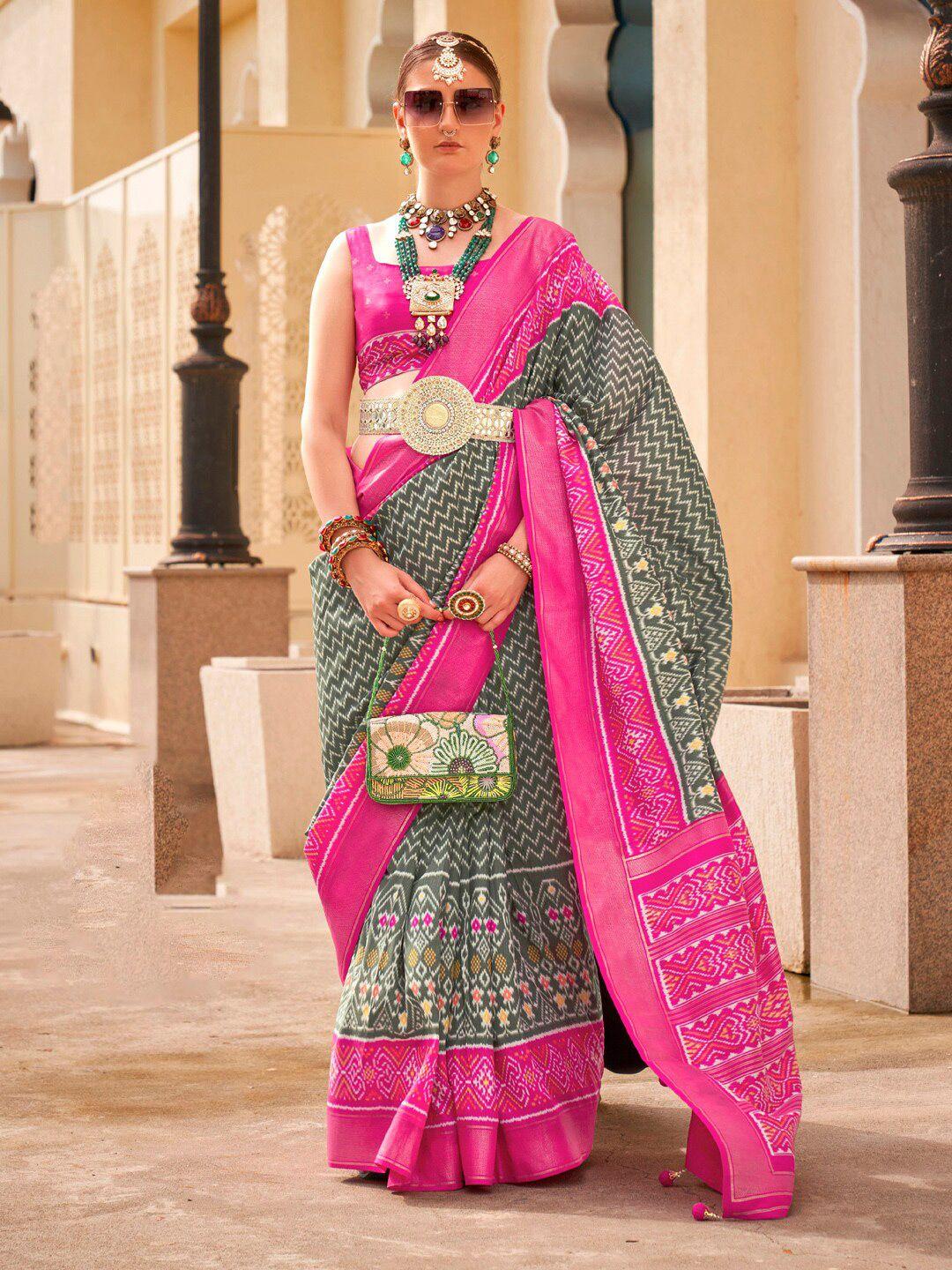 anouk geometric zari woven design designer ikat saree