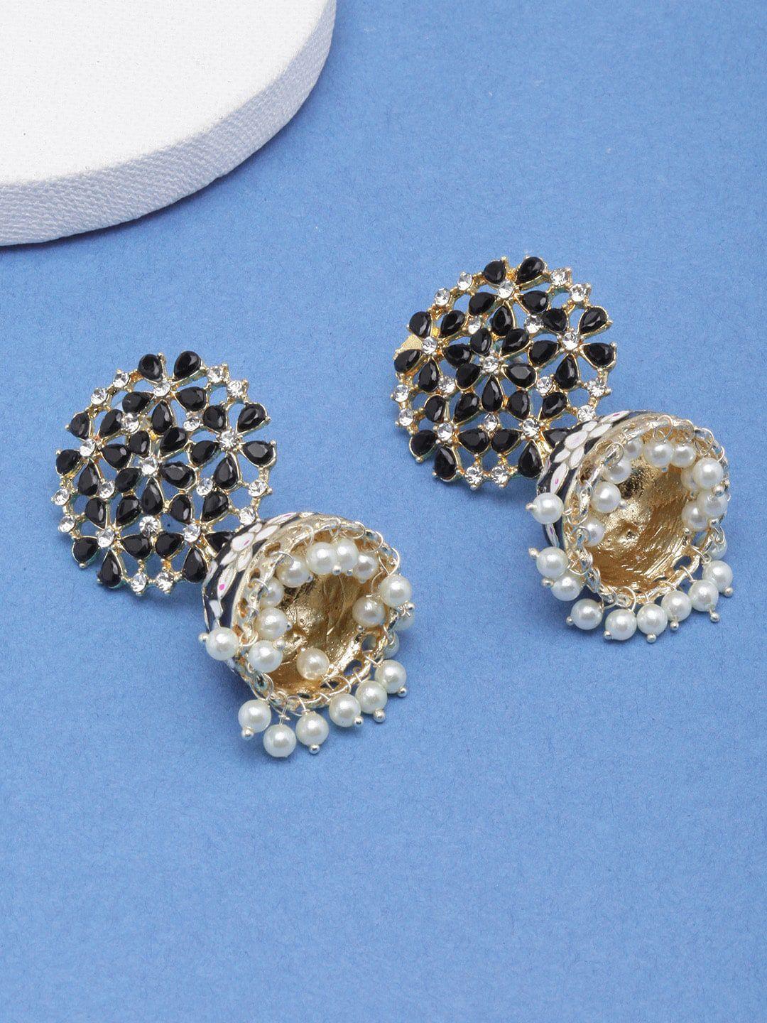 anouk gold-plated circular enamelled jhumkas earrings