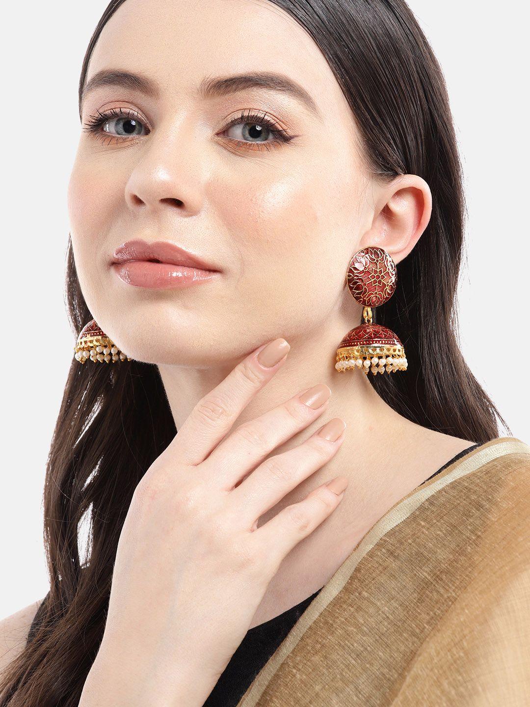 anouk gold-plated dome shaped jhumkas earrings