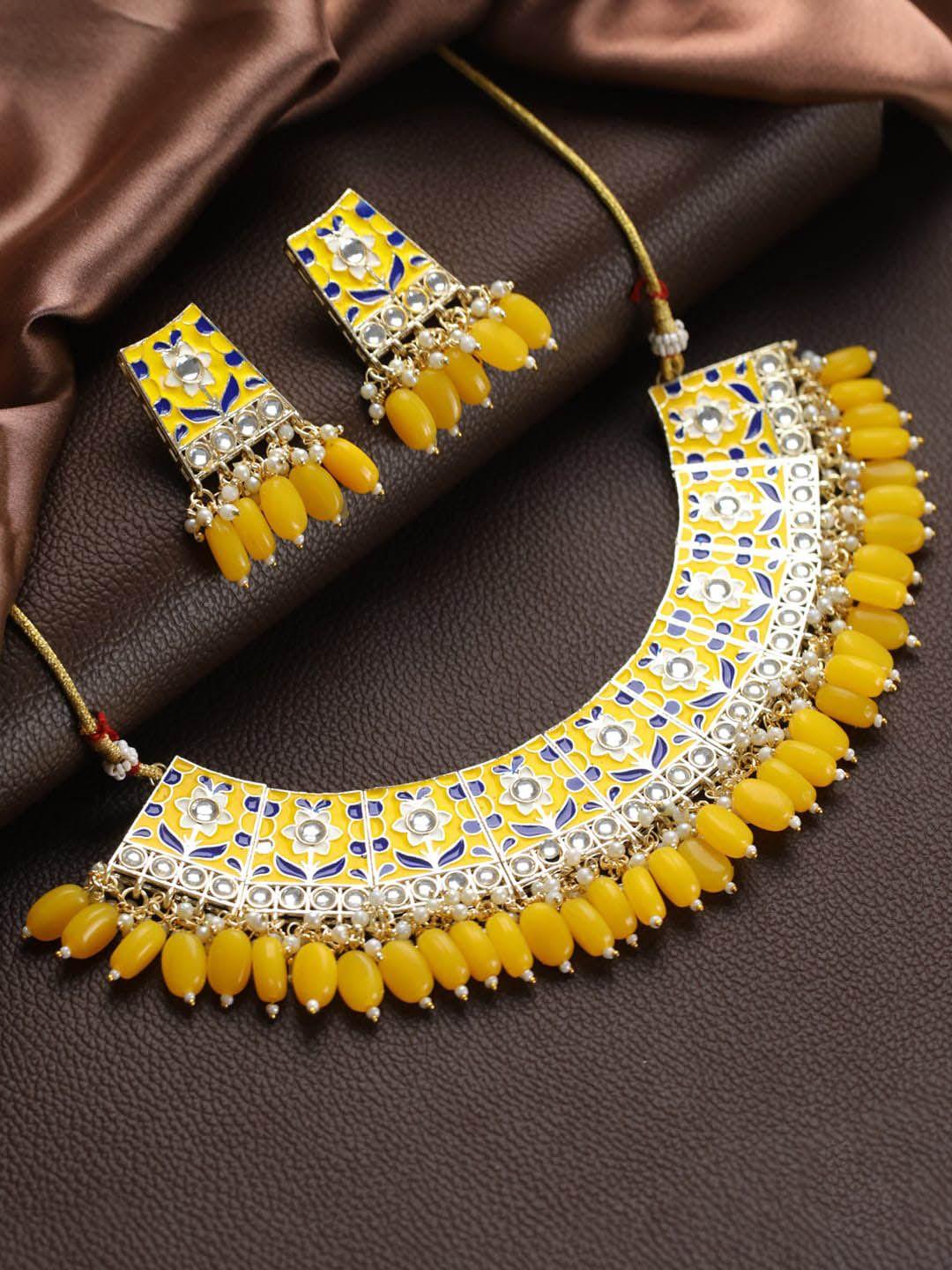 anouk gold-plated kundan-studded & beaded jewellery set