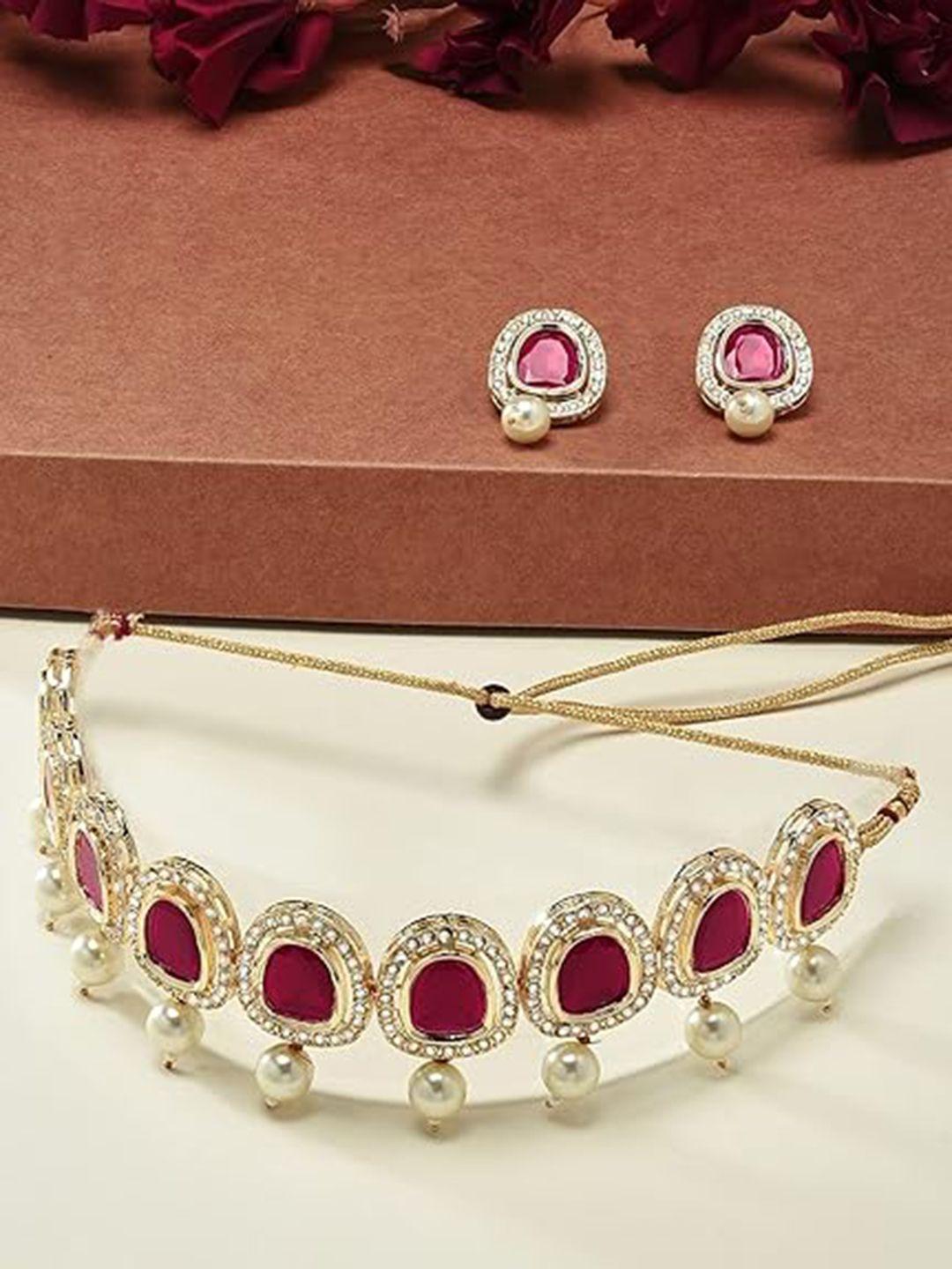 anouk gold plated kundan studded & beaded jewellery set