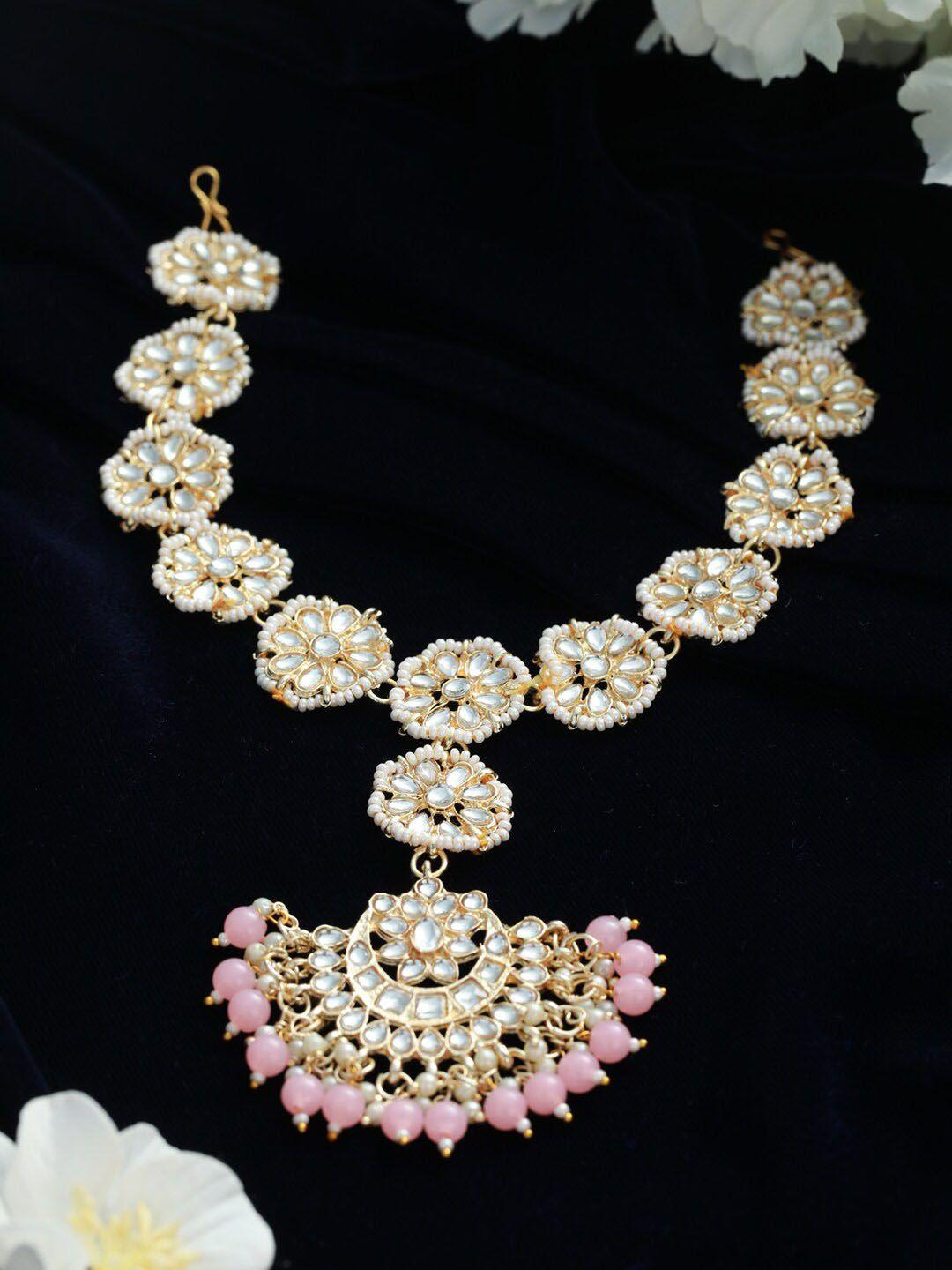 anouk gold-plated kundan-studded & beaded mathapatti