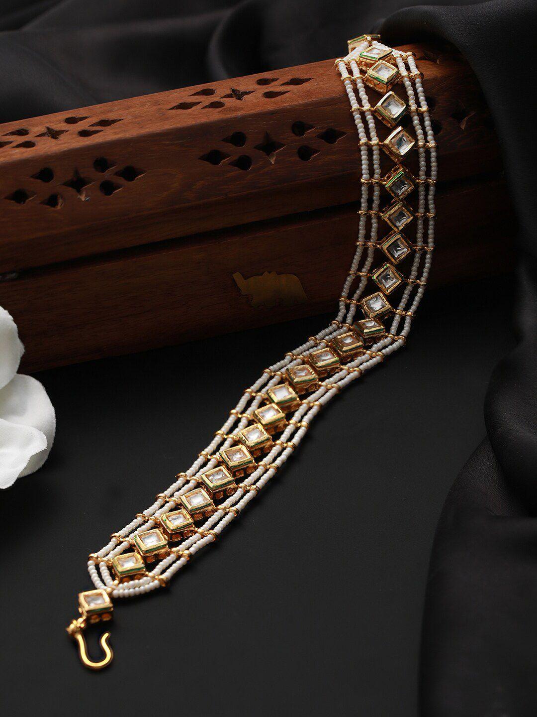 anouk gold-plated kundan-studded & pearl beaded matha patti
