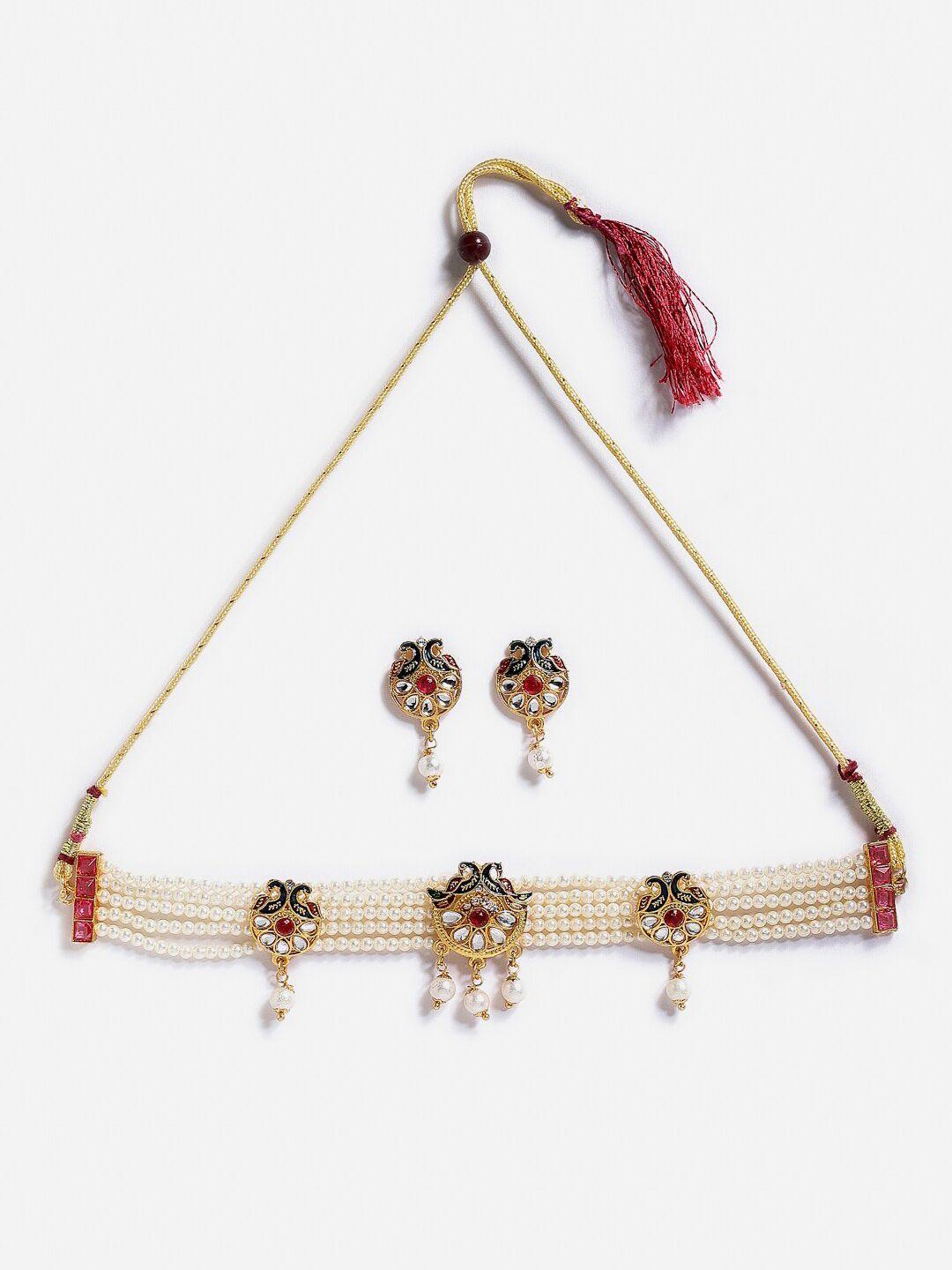 anouk gold-plated kundan-studded necklace & earrings