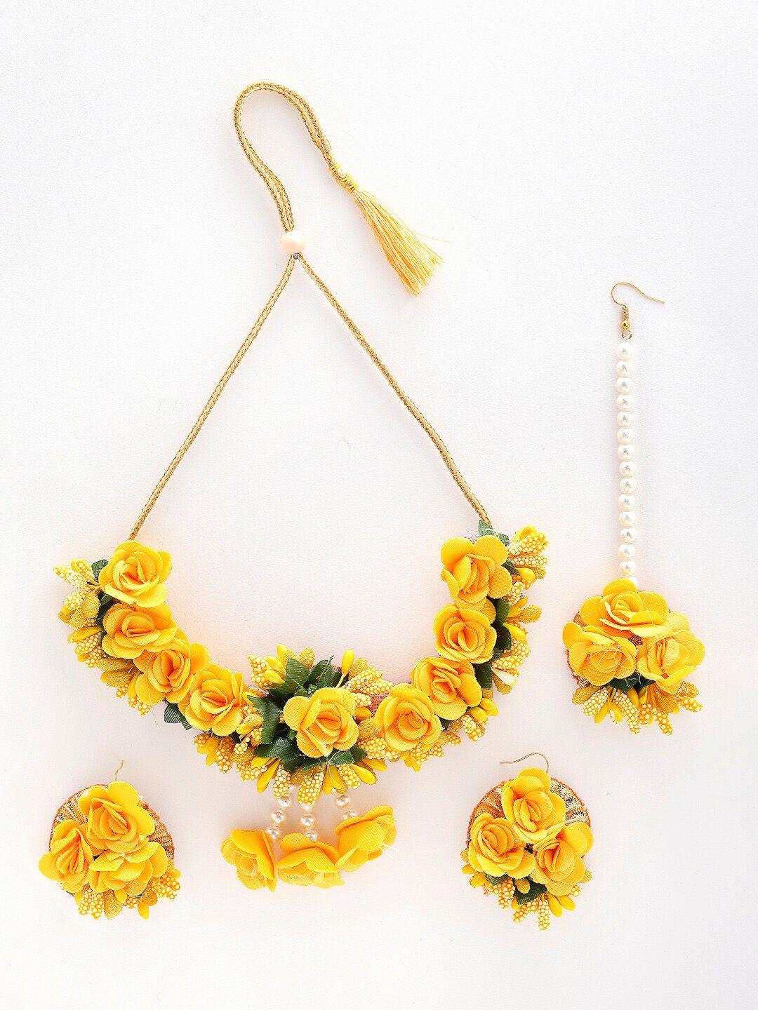 anouk gold-plated pearl gota patti flower jewellery set