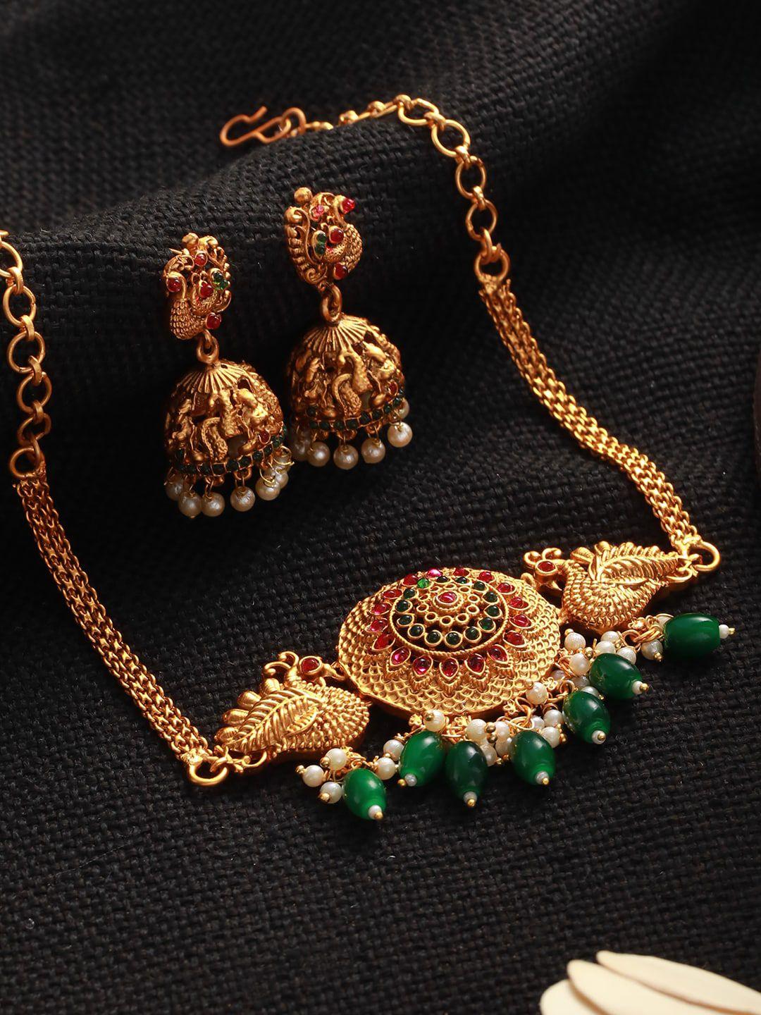 anouk gold-plated stone-studded & beaded jewellery set