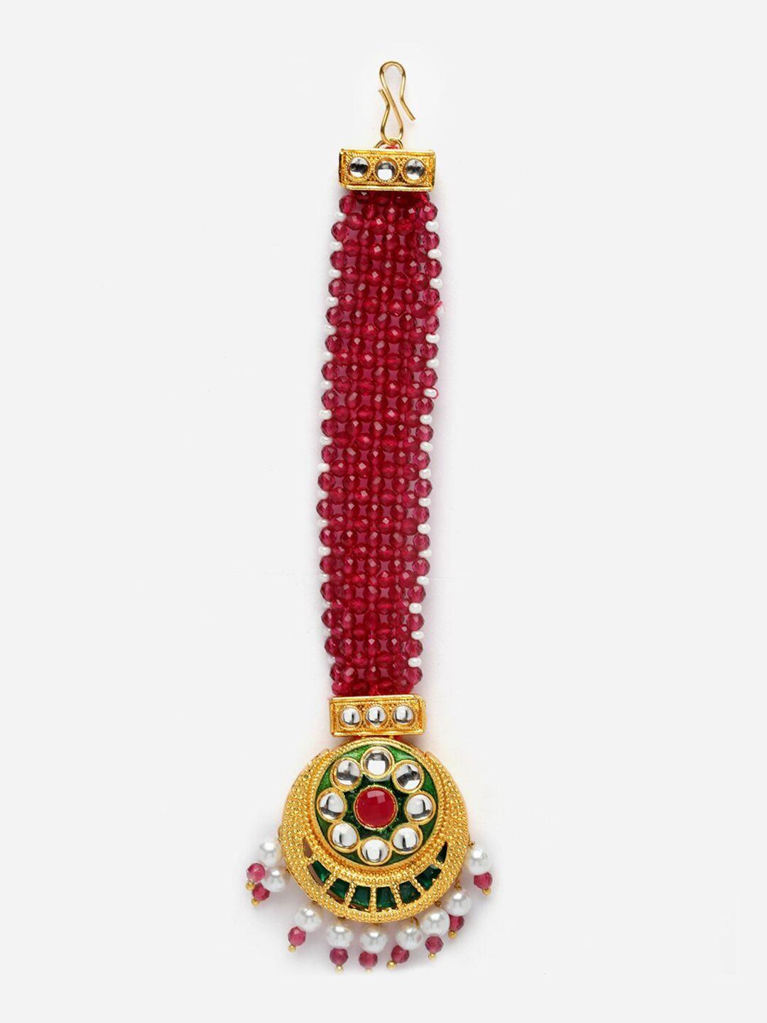 anouk gold-plated stone-studded & beaded meenakari maang tikka