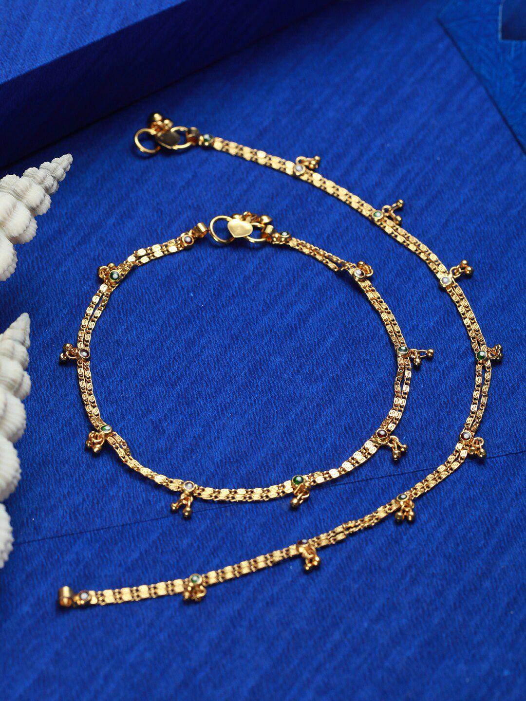 anouk gold-plated stone studded anklets