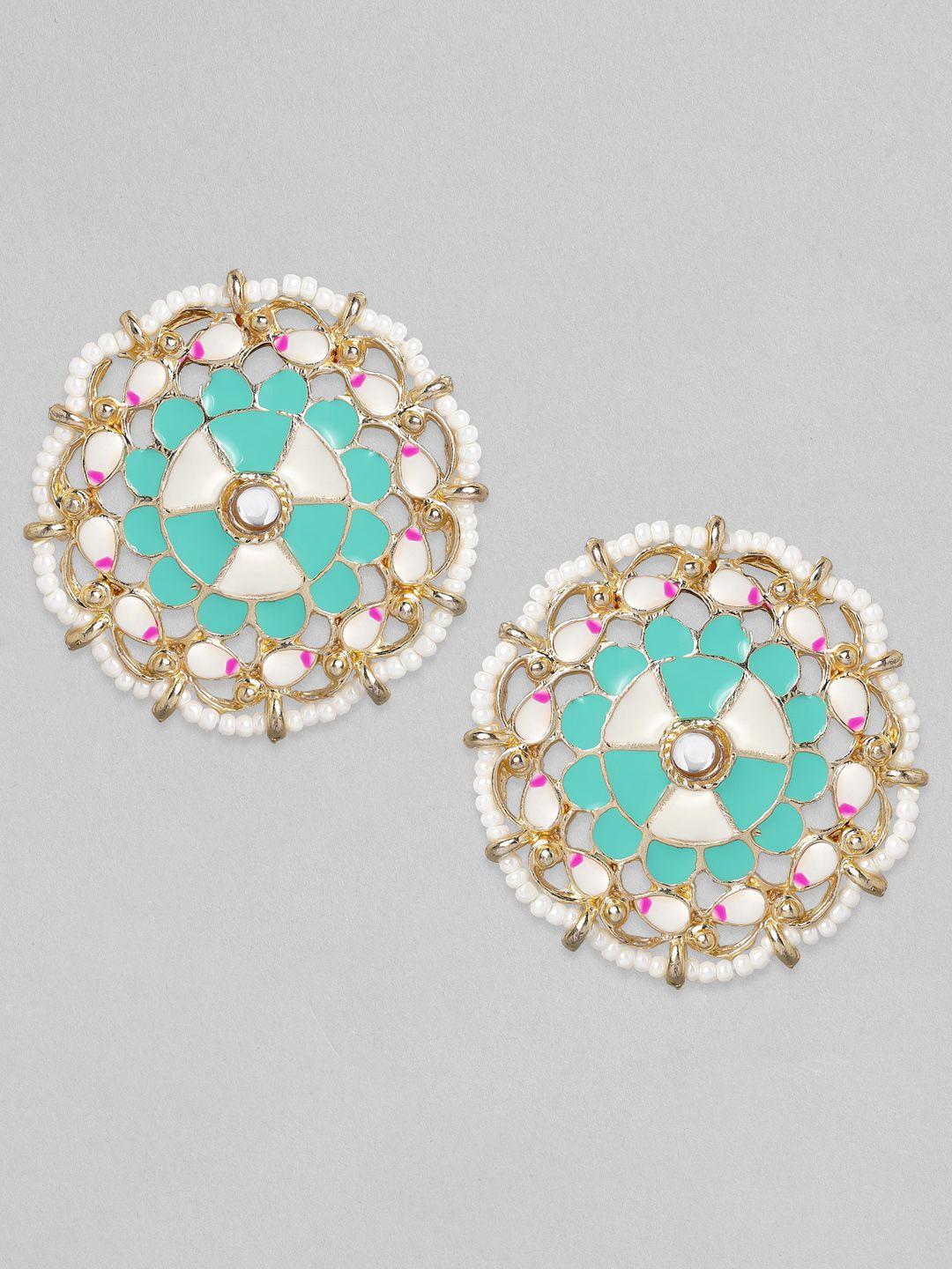 anouk gold-toned & turquoise blue contemporary studs earrings