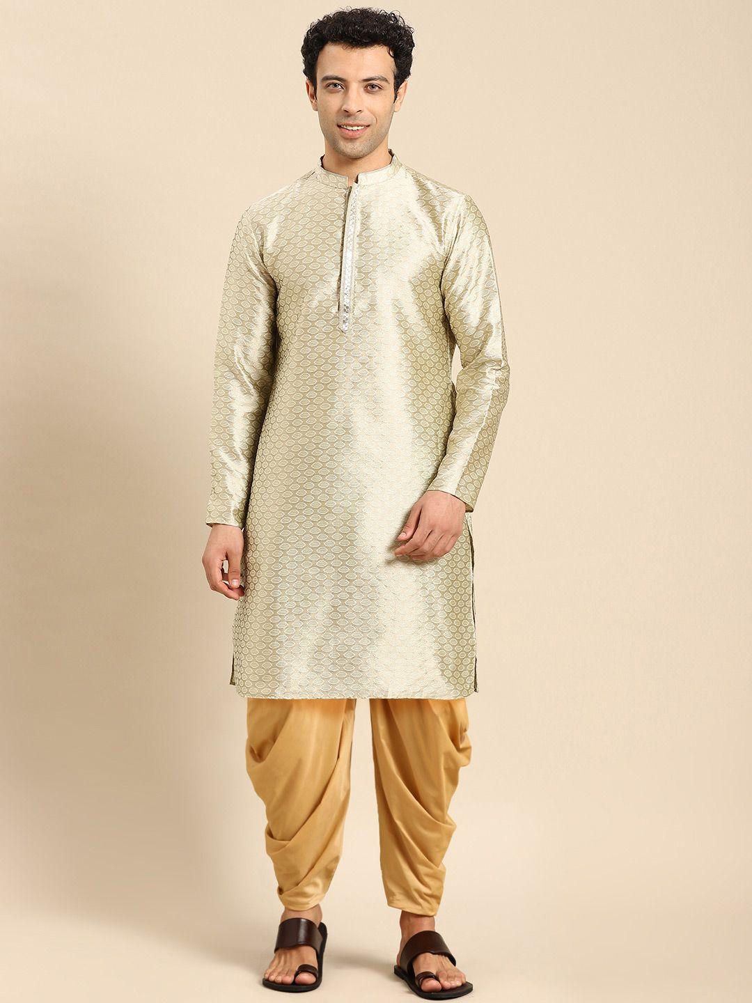 anouk gold-toned ethnic motif woven design regular straight  kurta with dhoti pants