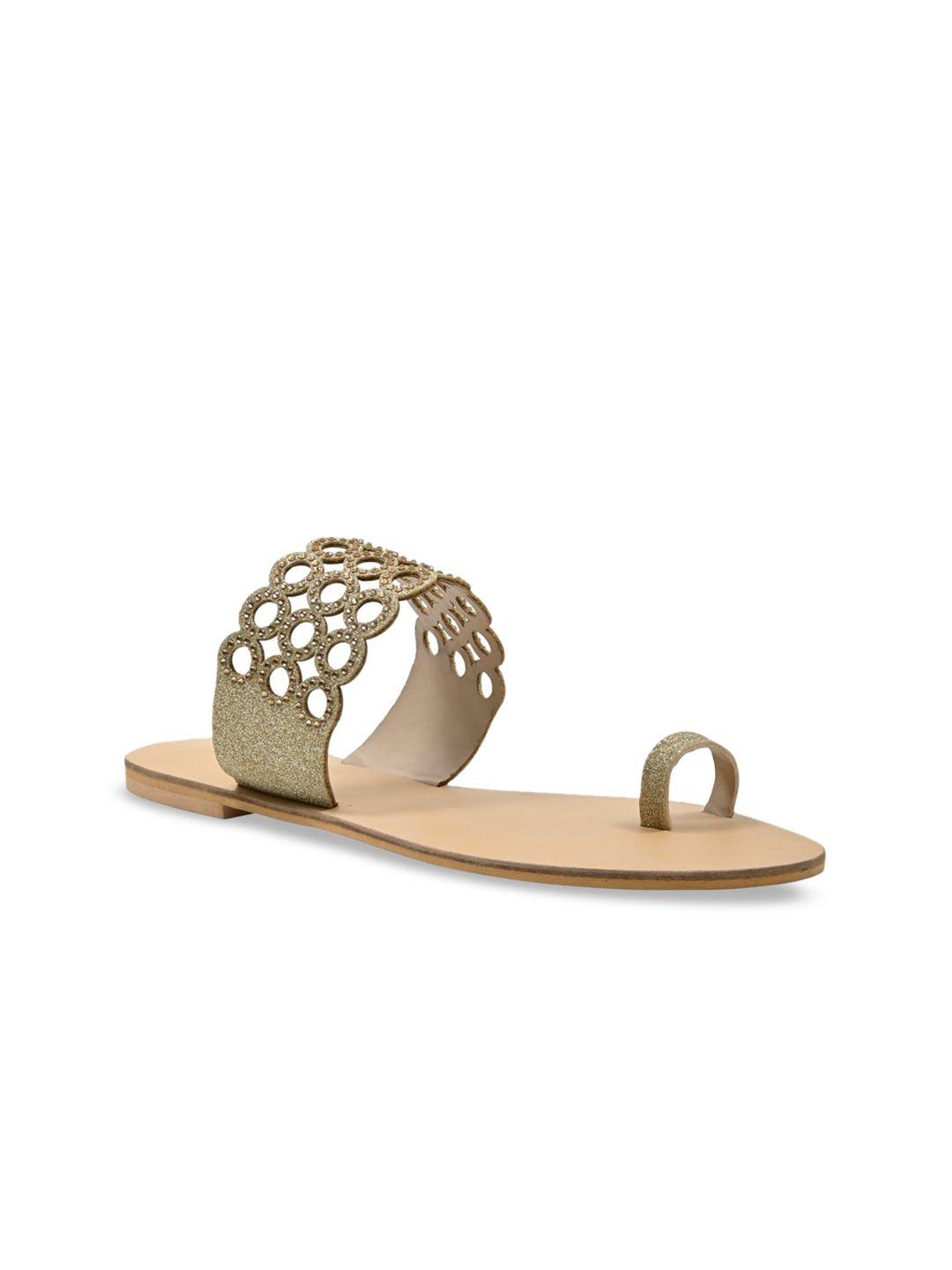 anouk gold-toned laser cuts embellished one toe flats