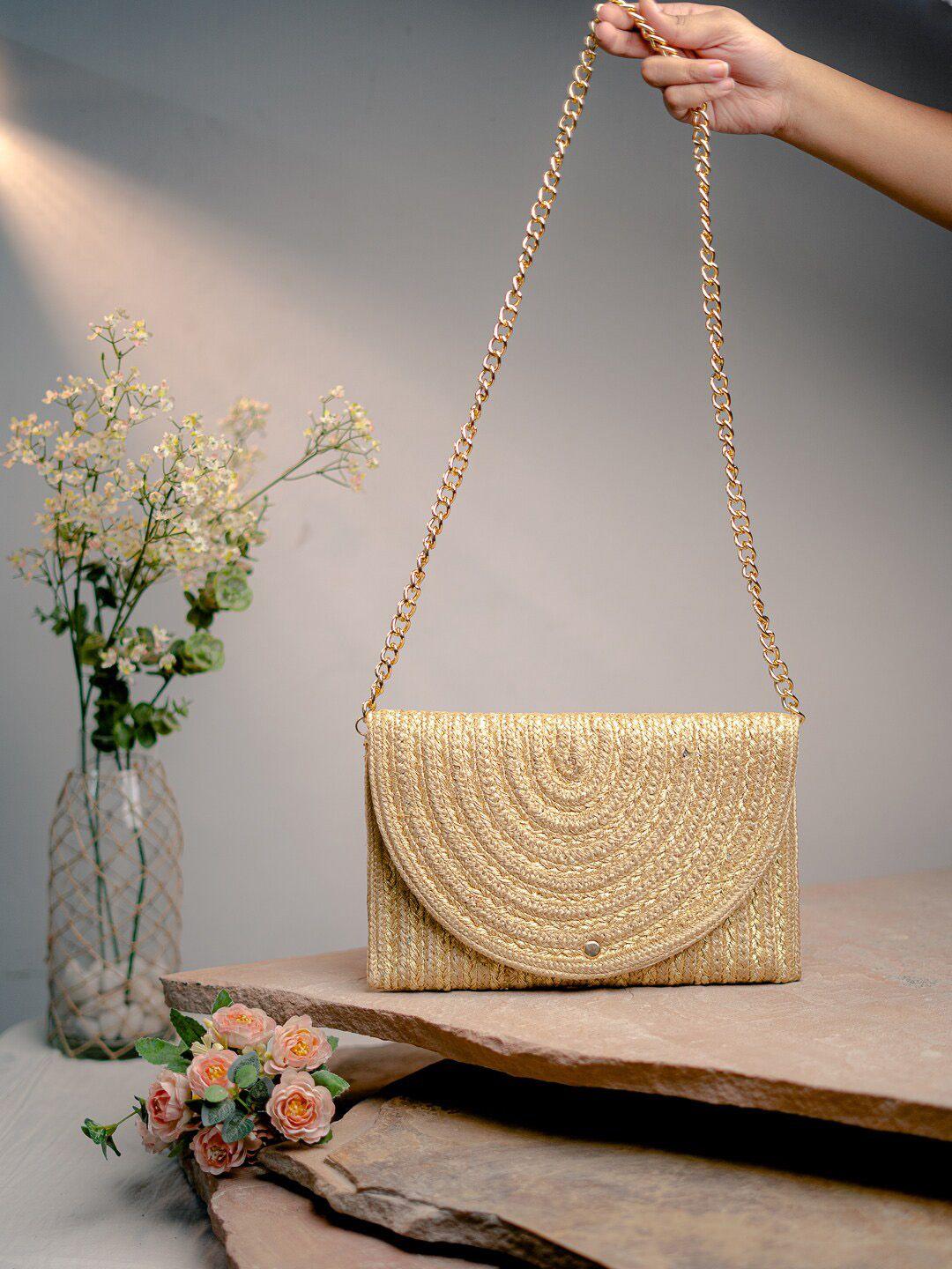 anouk gold-toned textured embellished foldover clutch