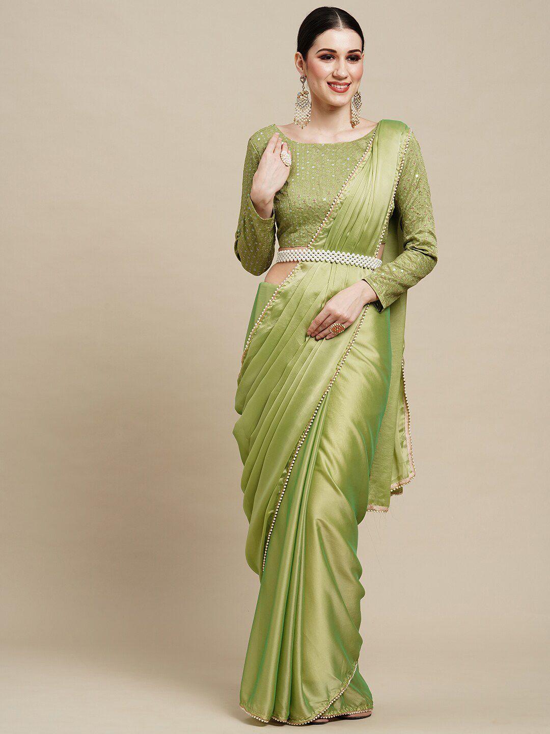 anouk green & gold-toned pure georgette saree