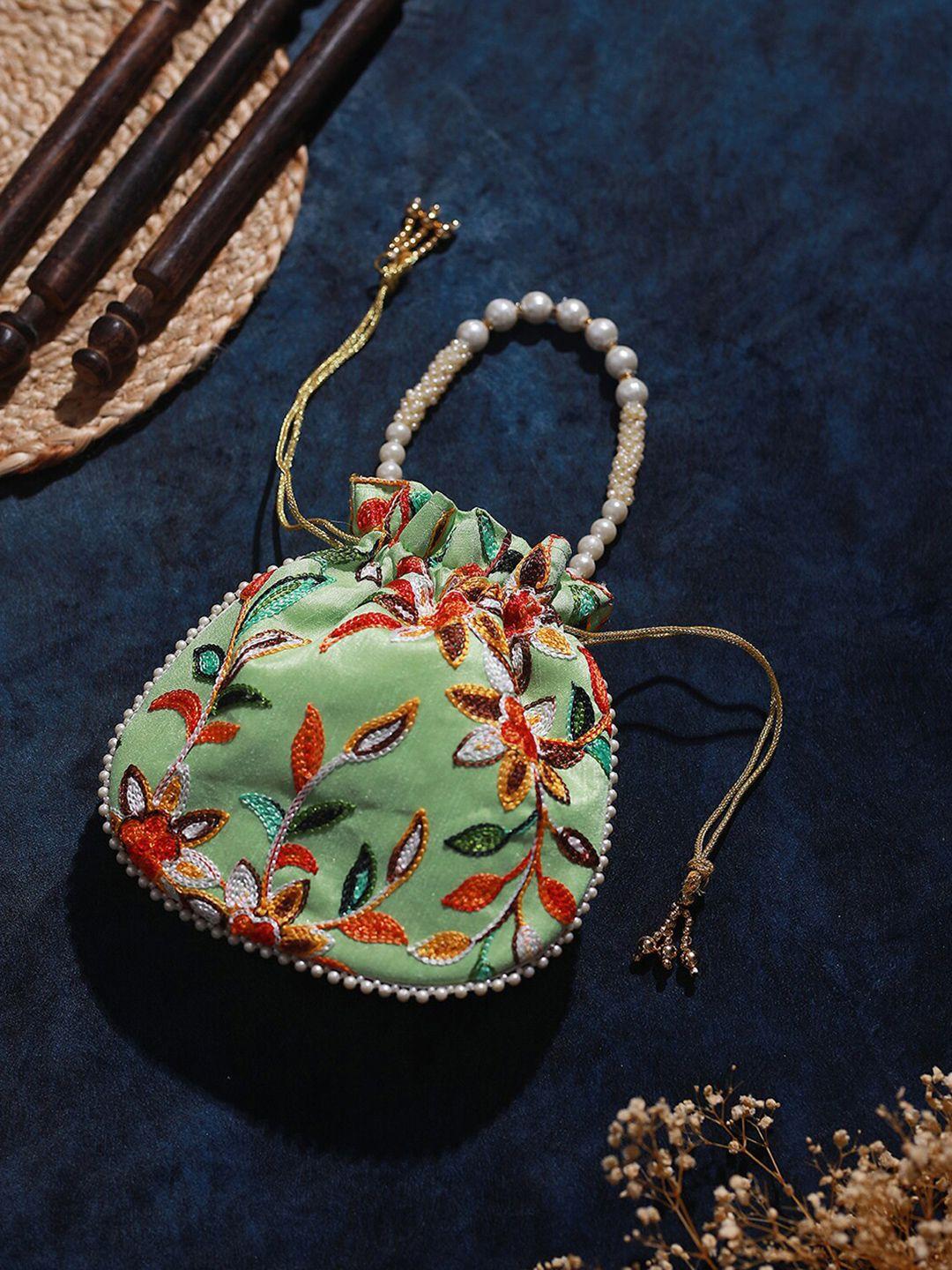 anouk green & red embroidered potli clutch