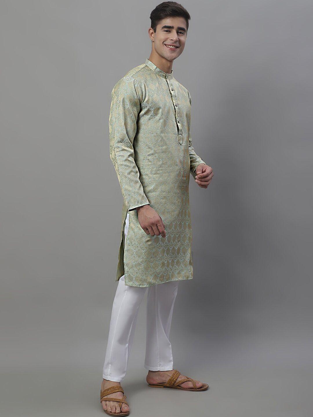 anouk green & white ethnic motifs woven design kurta with pyjamas
