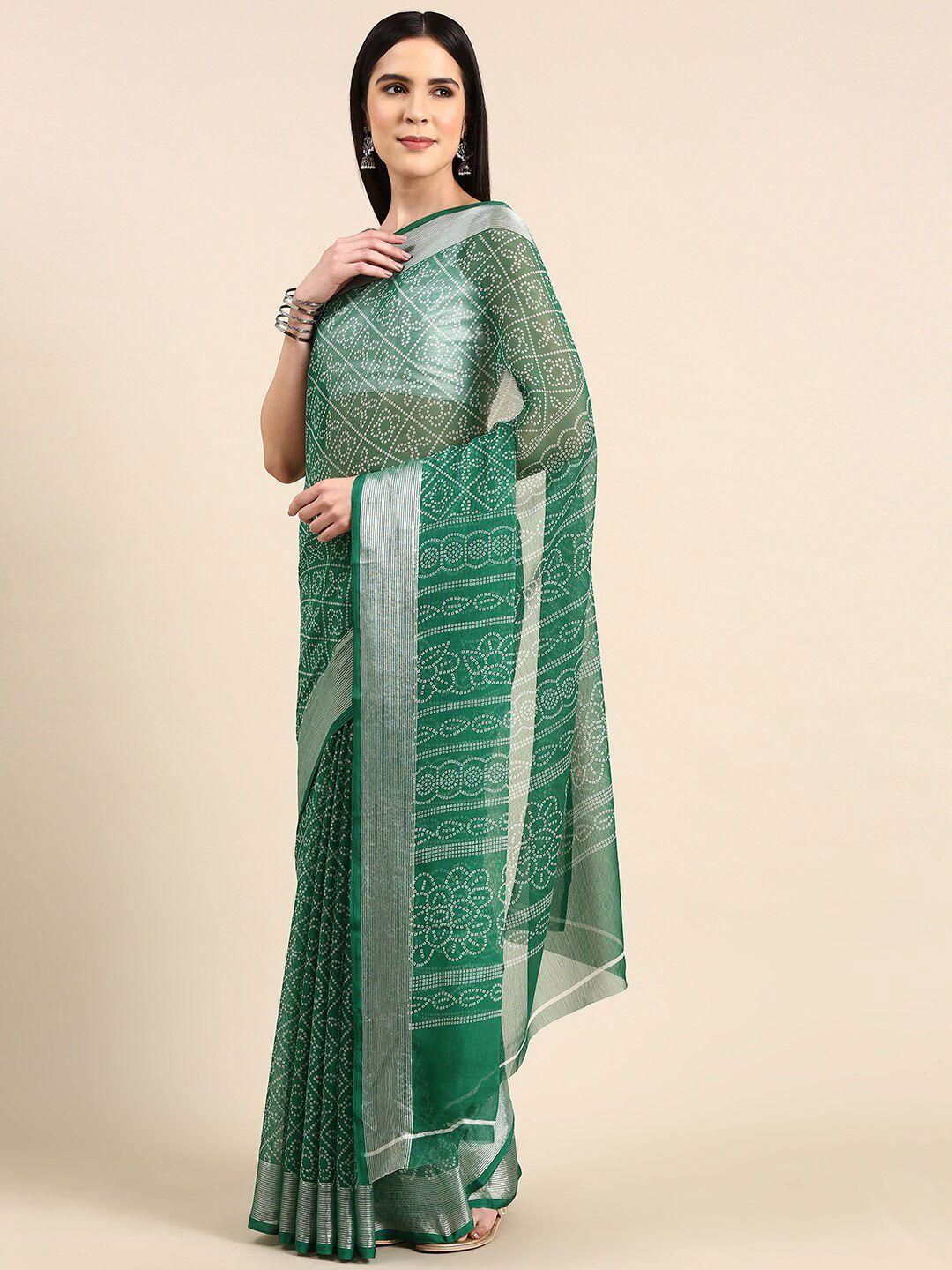 anouk green bandhani printed pure chiffon bandhani saree