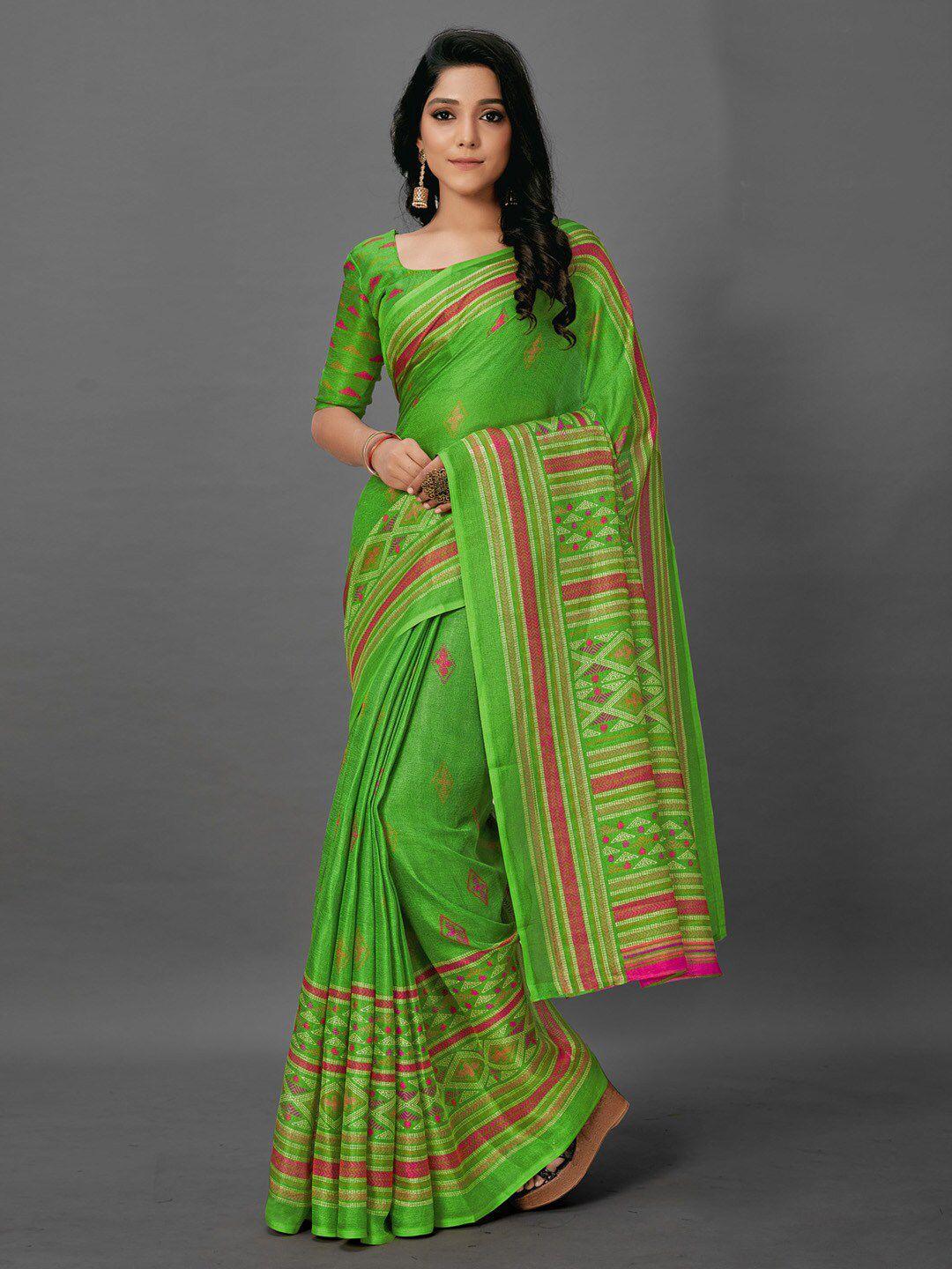 anouk green ethnic motifs printed jute silk bagh saree