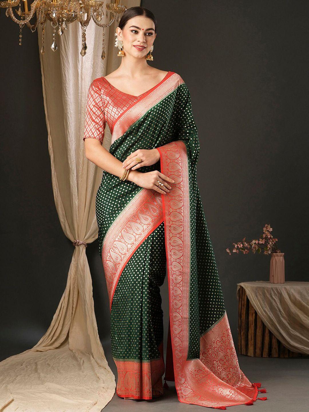 anouk green ethnic motifs pure georgette woven design traditional wear kanjeevaram saree