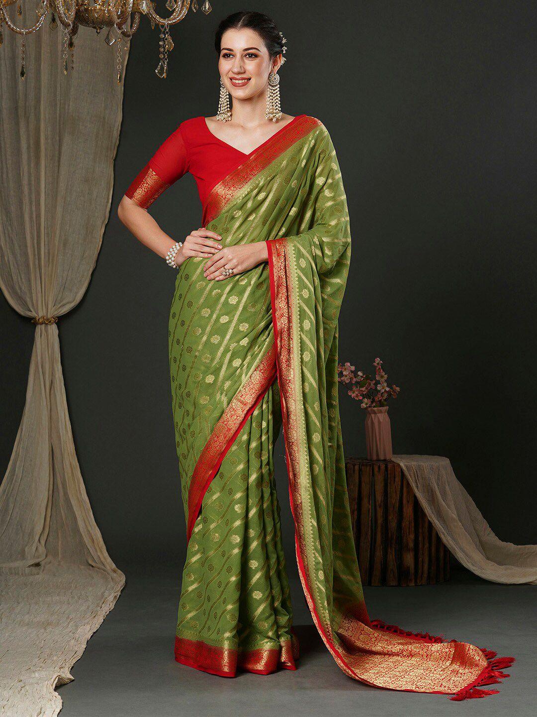 anouk green ethnic motifs woven design pure georgette kanjeevaram saree