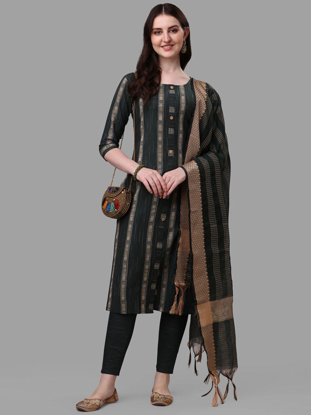 anouk green etnnic motifs woven design kurta with trousers & dupatta