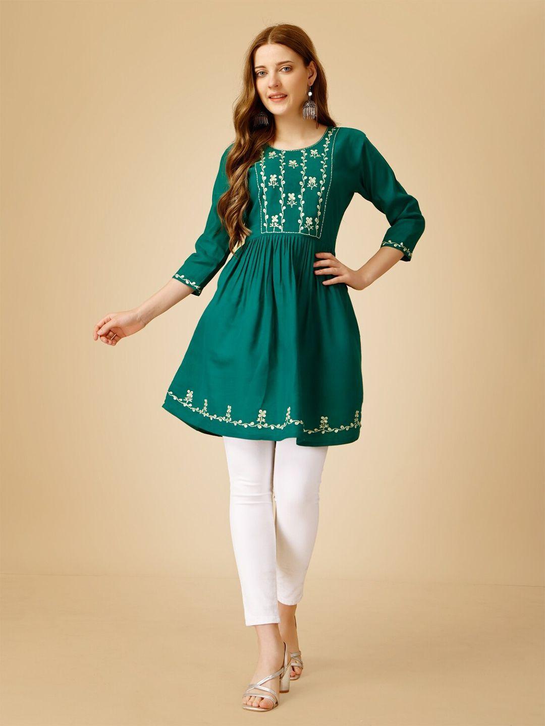 anouk green floral embroidered a-line sequined kurti