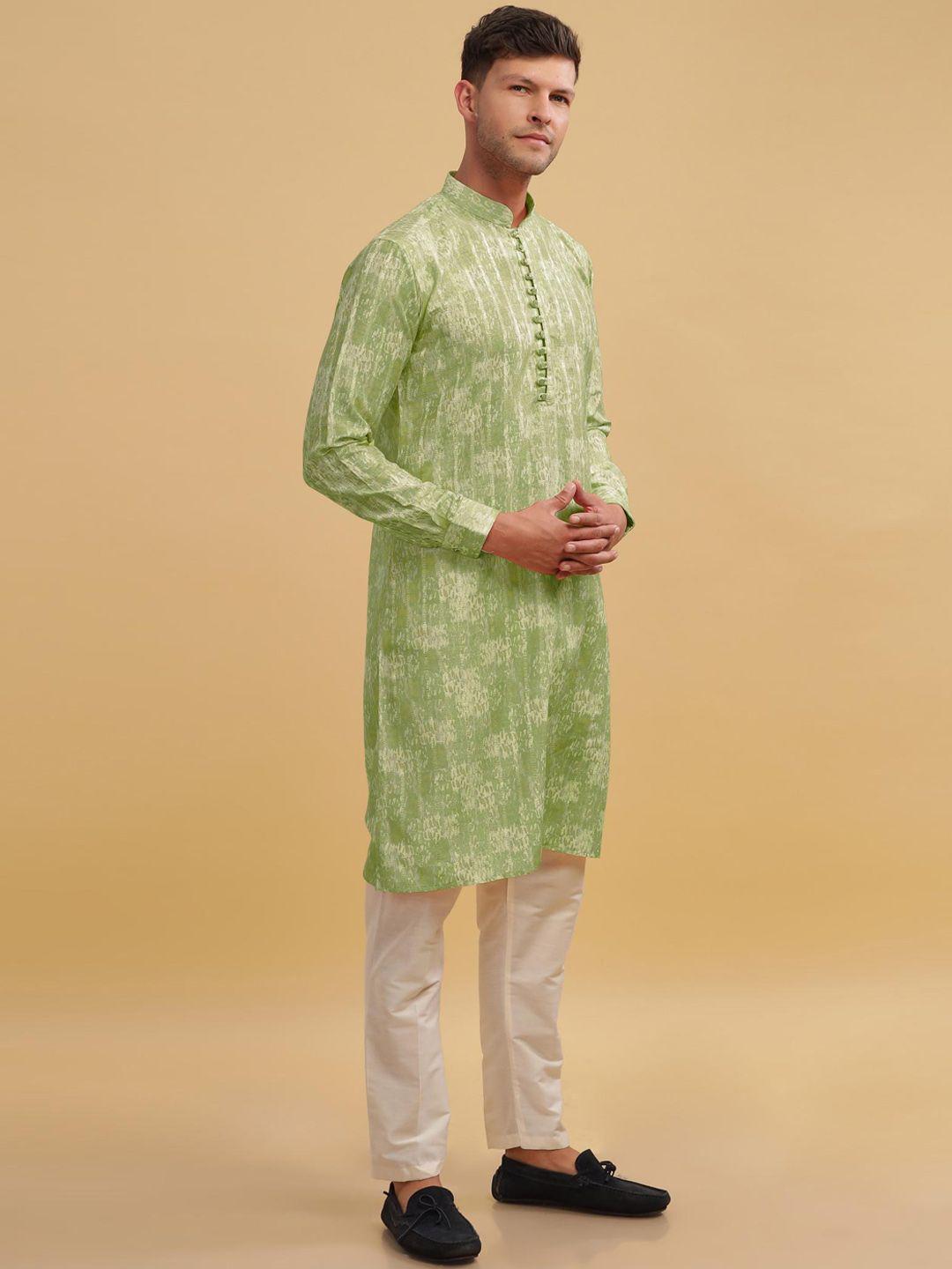 anouk green floral printed mandarin collar jacquard straight cotton kurta
