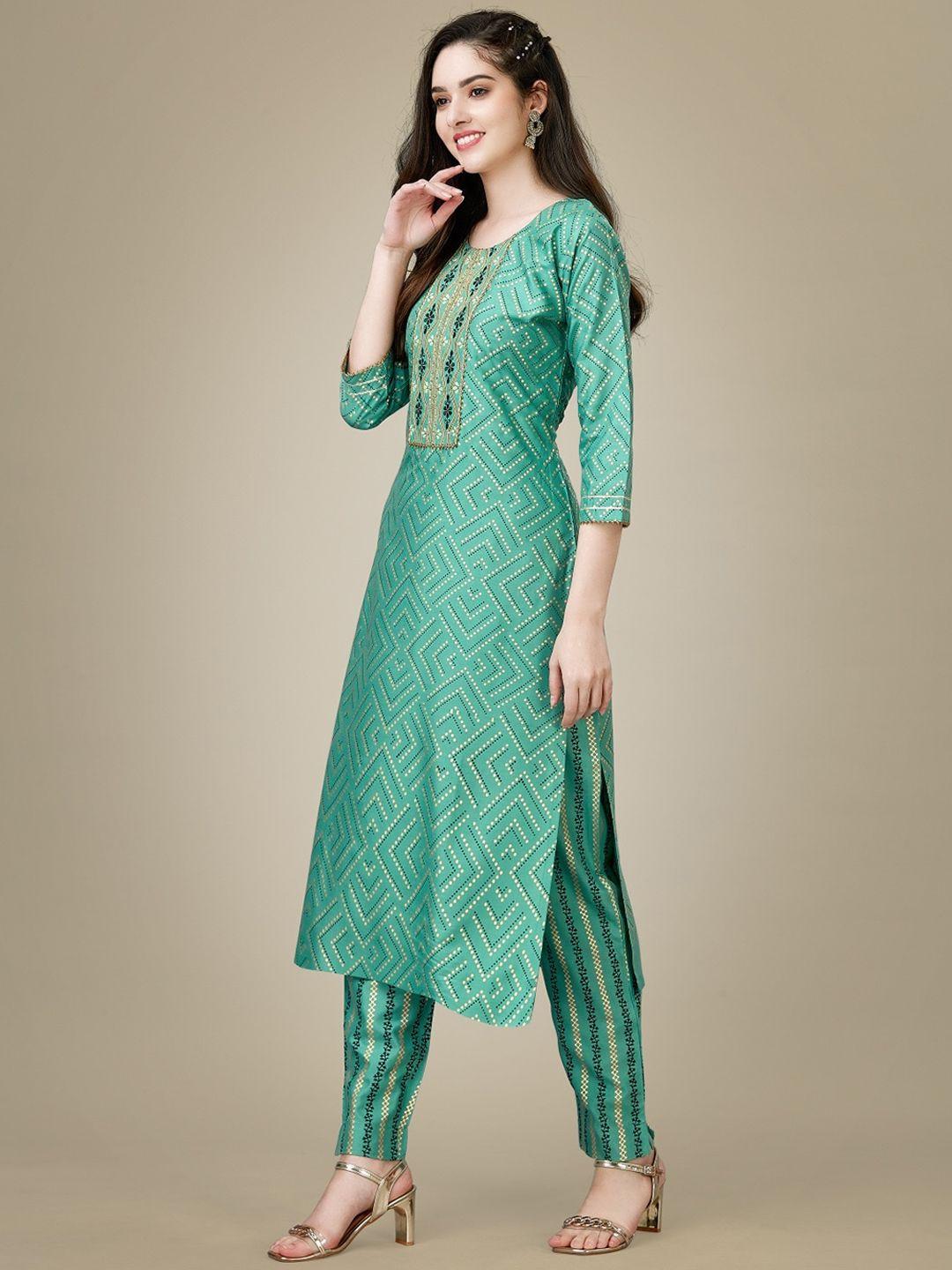 anouk green geometric printed regular gotta patti straight kurta with trousers