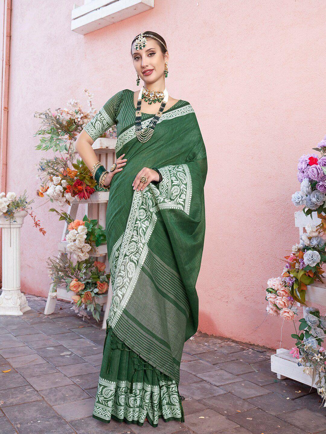 anouk green paisley woven design saree