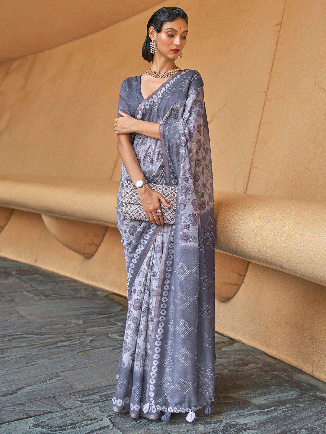 anouk grey & purple floral bagh saree