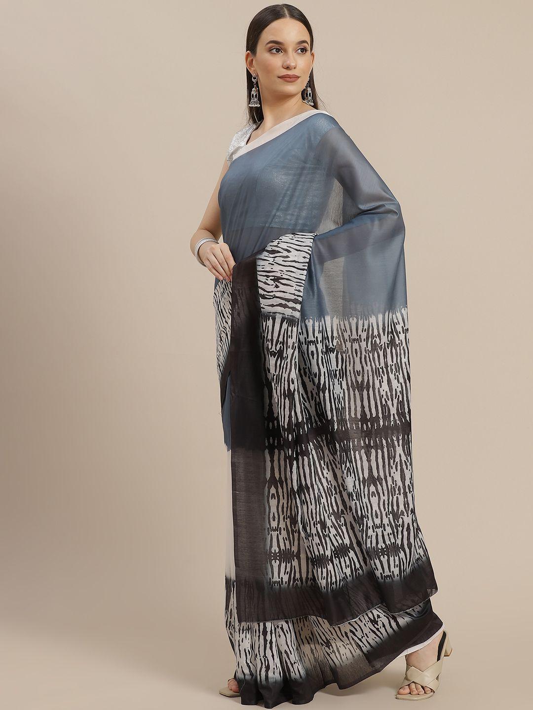 anouk grey & white chanderi saree