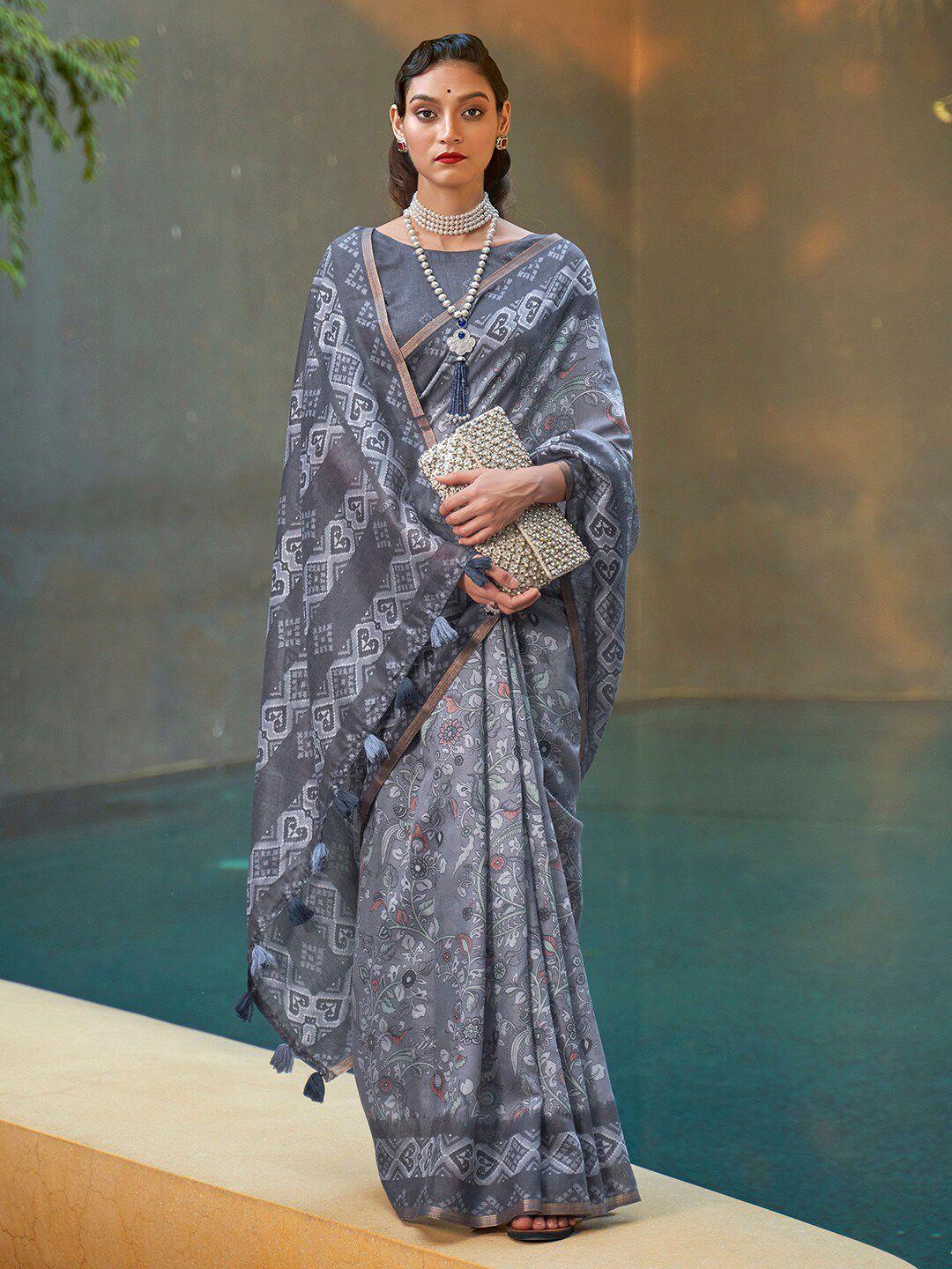 anouk grey & white ethnic motifs zari bagh saree