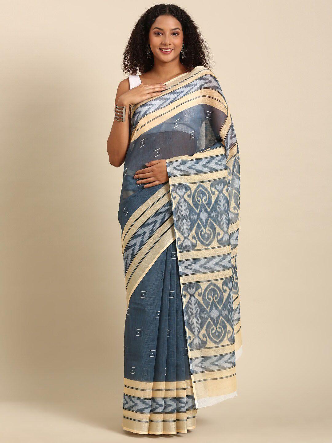 anouk grey & yellow geometric printed saree