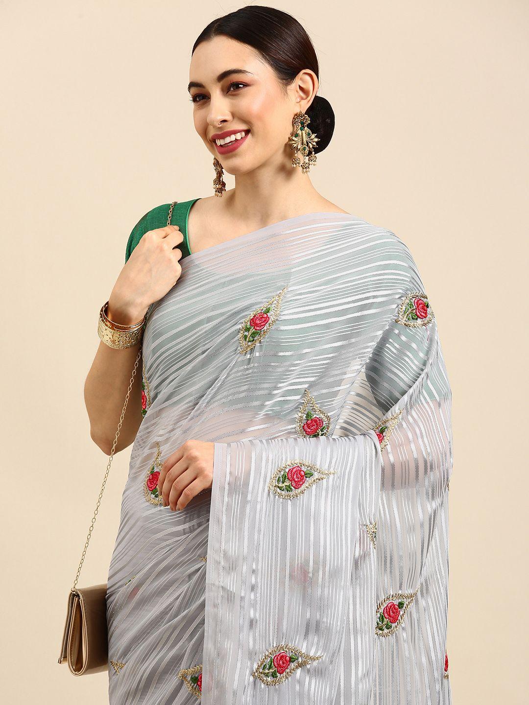 anouk grey embellished embroidered  mangalagiri saree