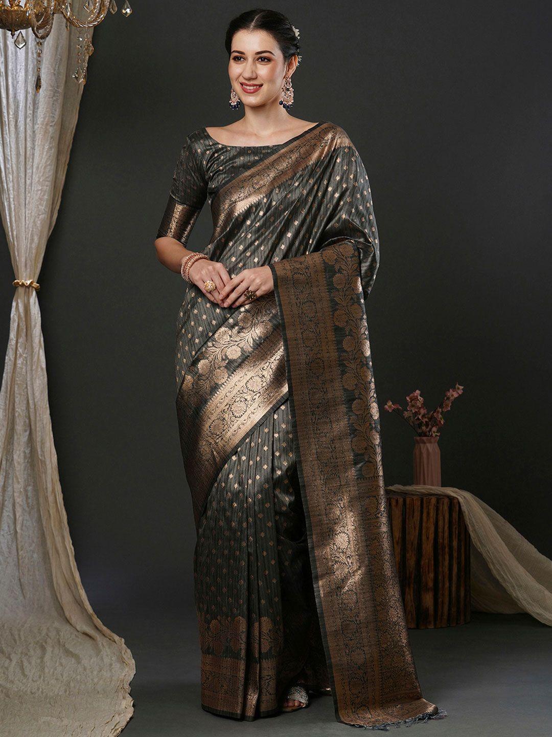 anouk grey ethnic motifs woven design banarasi saree