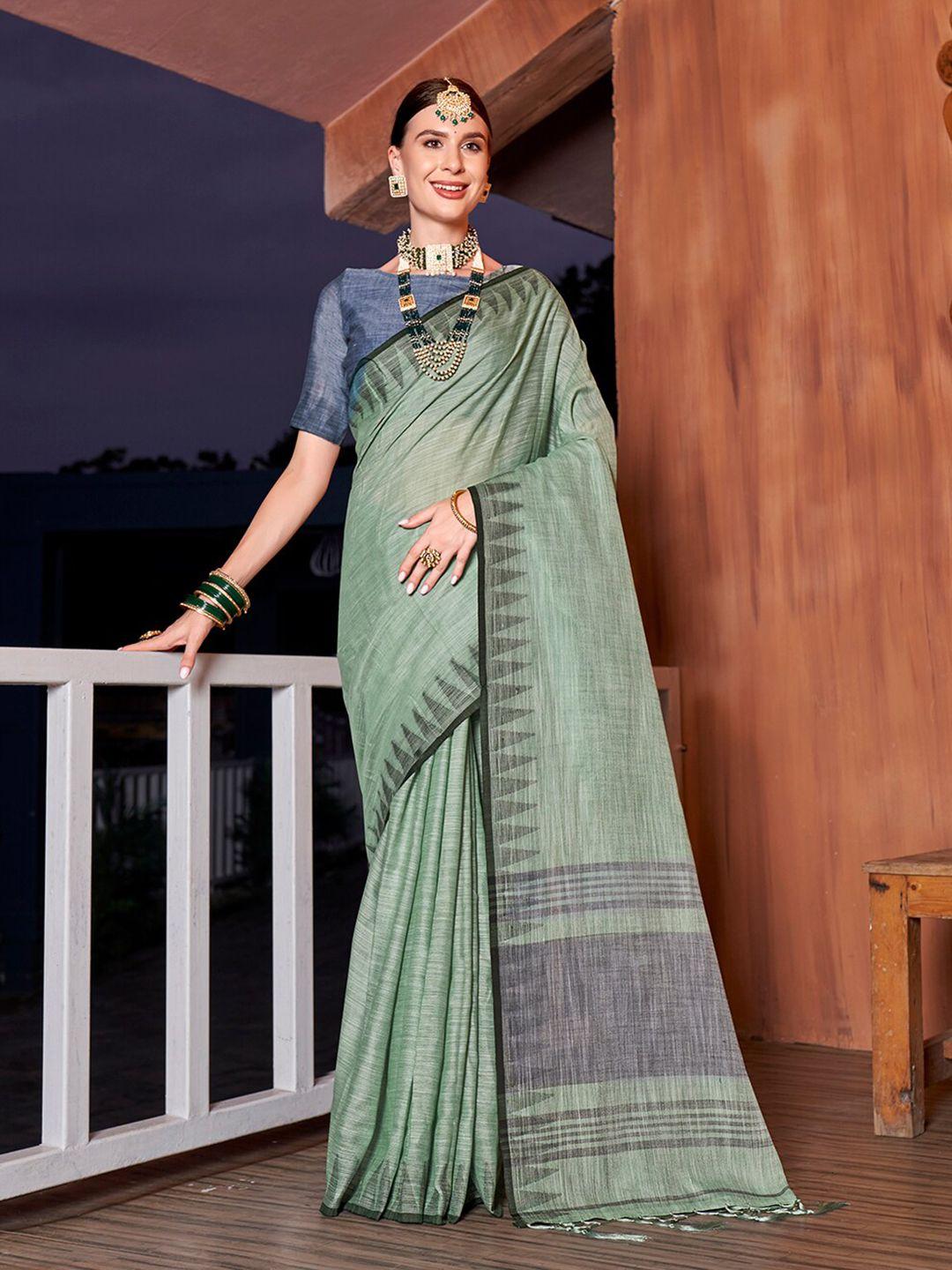 anouk grey woven designed pure linen saree