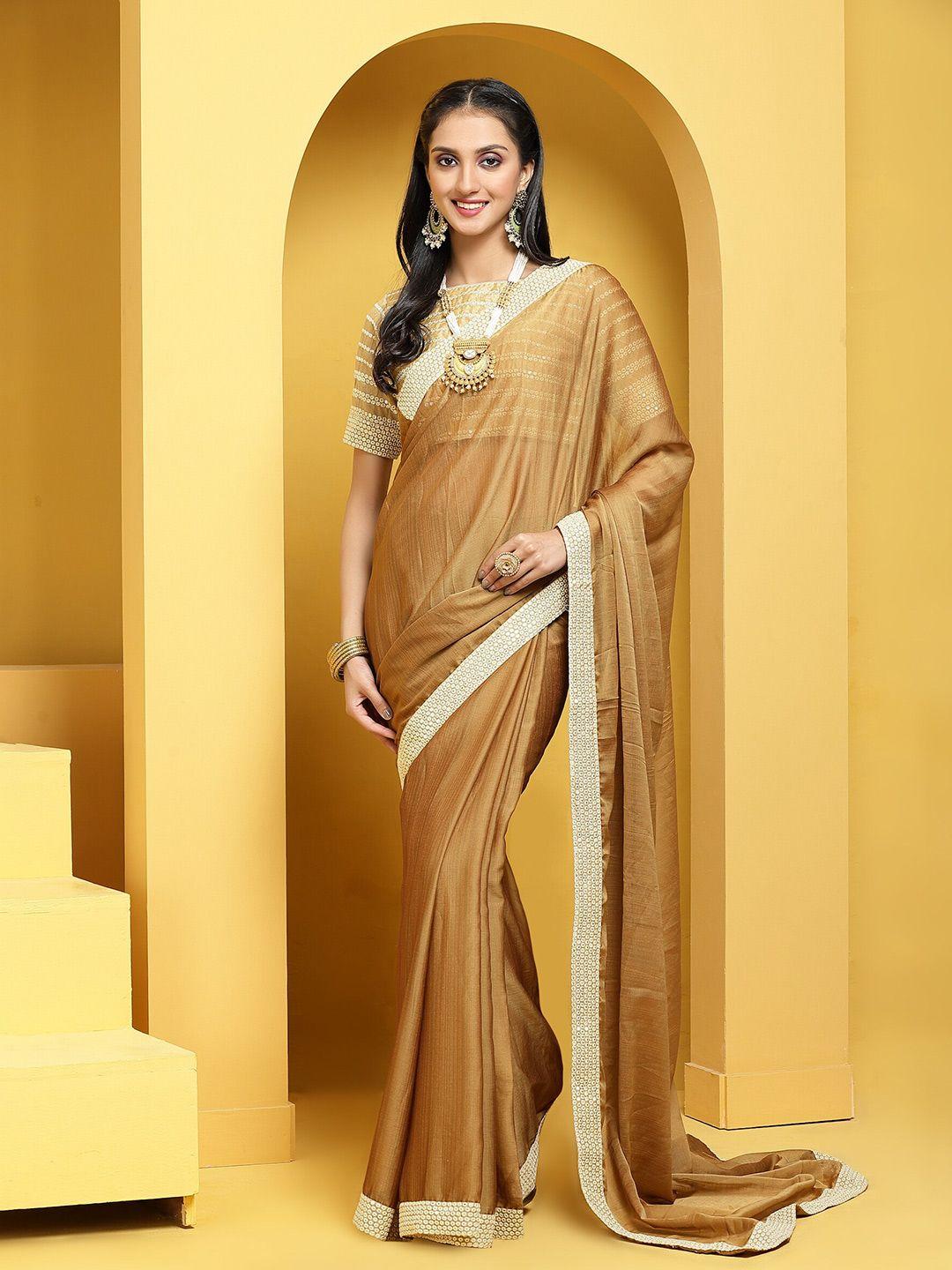 anouk gun metal-toned sequinned silk blend saree