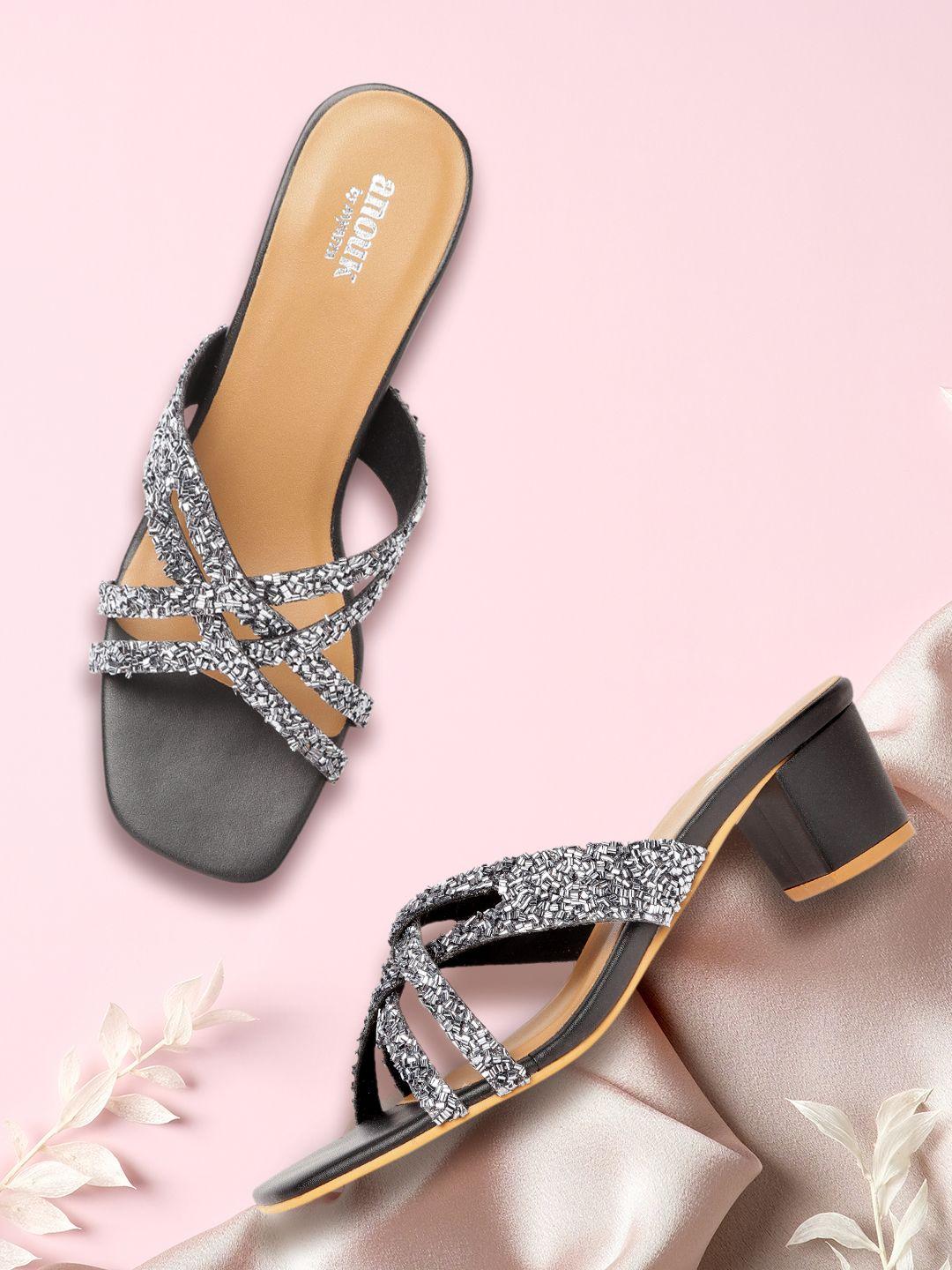 anouk gunmetal-toned embellished party block heels