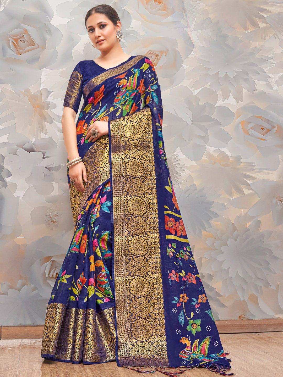 anouk kalamkari printed zari banarasi saree